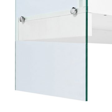 Merax Sideboard Scandi mit 4 Schubladen, Kommode mit Glaswände, Anrichte mit LED, Buffet, B/H/T: 140,5/74/35cm