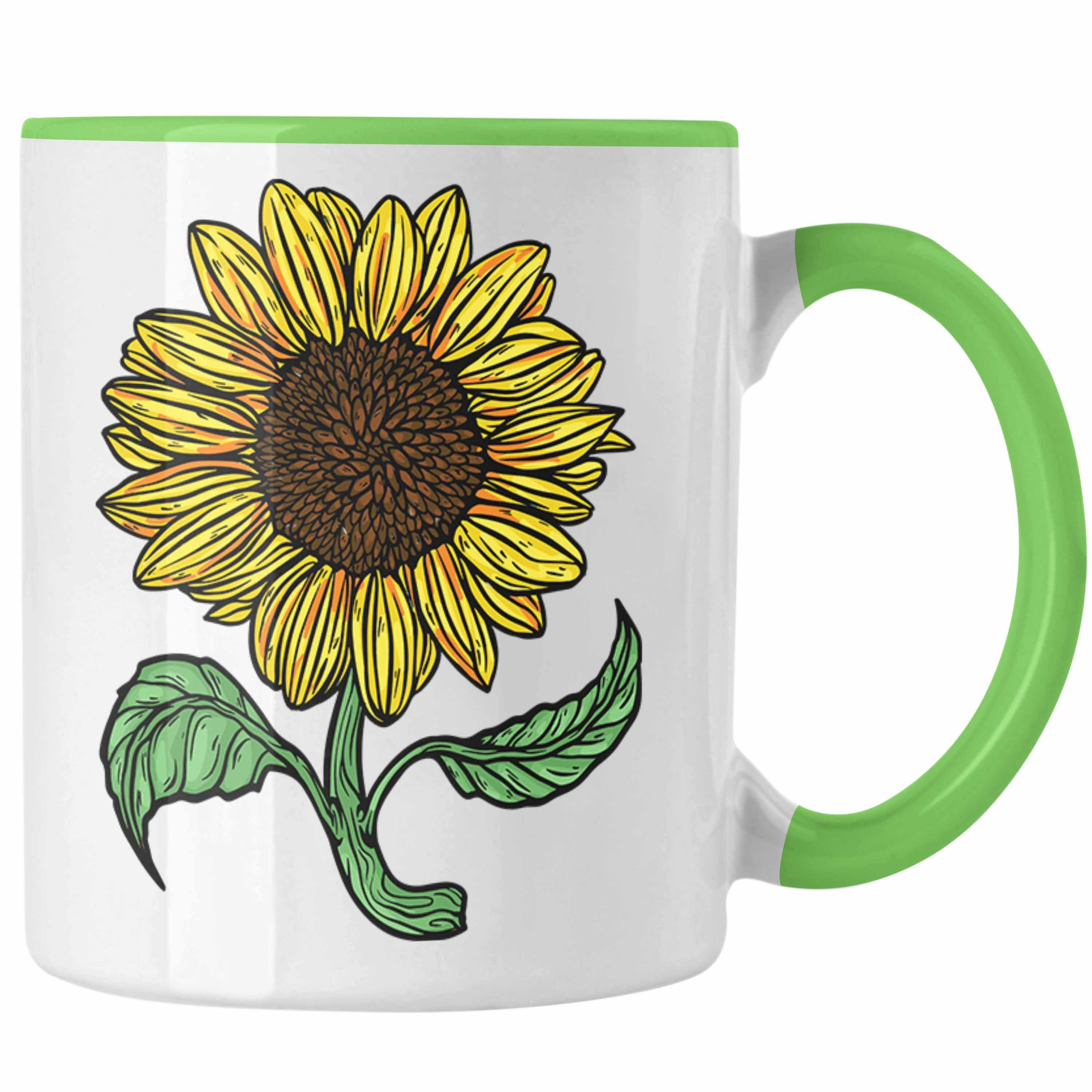 Trendation Tasse Lustige Sonnenblume Tasse Geschenk für Sonnenblumenliebhaber Grün