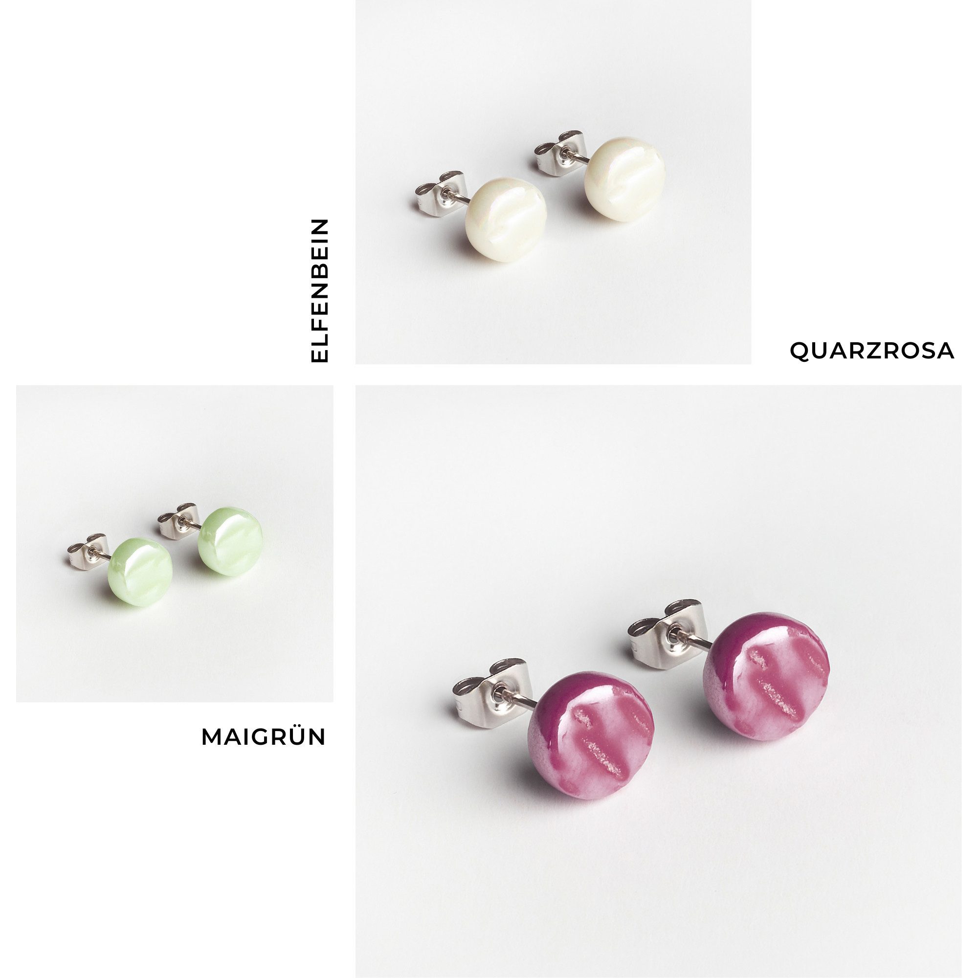 ALEXASCHA Ohrstecker-Set Runde Ohrstecker 3er Set aus Glas • Elegante Stecker für jeden Tag