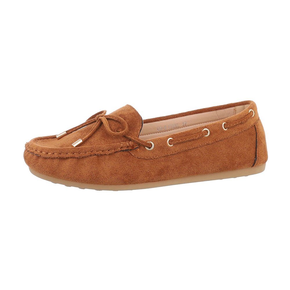 Ital-Design Damen Mokassins Freizeit Slipper (85743924) Flach Mokassins in Camel