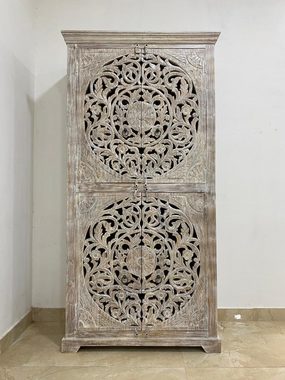 Oriental Galerie Mehrzweckschrank Weiß Whitewash Schrank Latika Indien 200 cm Küchenschrank, Schlafzimmerschrank