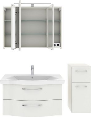 Saphir Badmöbel-Set 6005 Sprint 3-teilig, Keramik-Waschtisch mit LED-Spiegelschrank, (4-St), Unterschrank, inkl. Türdämpfer, 4 Türen, 3 Schubladen, Bad-Set