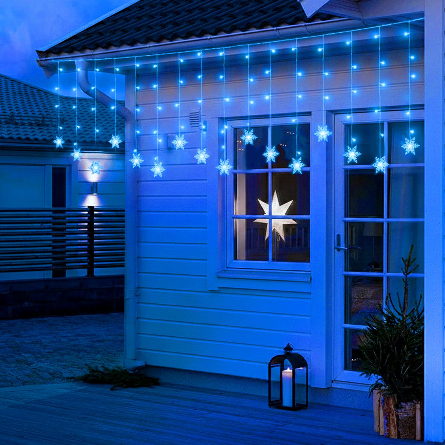 Lapamax LED-Lichterkette LED Lichtvorhang Weihnachten Lichterkette,Schneeflocke, 8 Modi, Timer,1.8m,6W