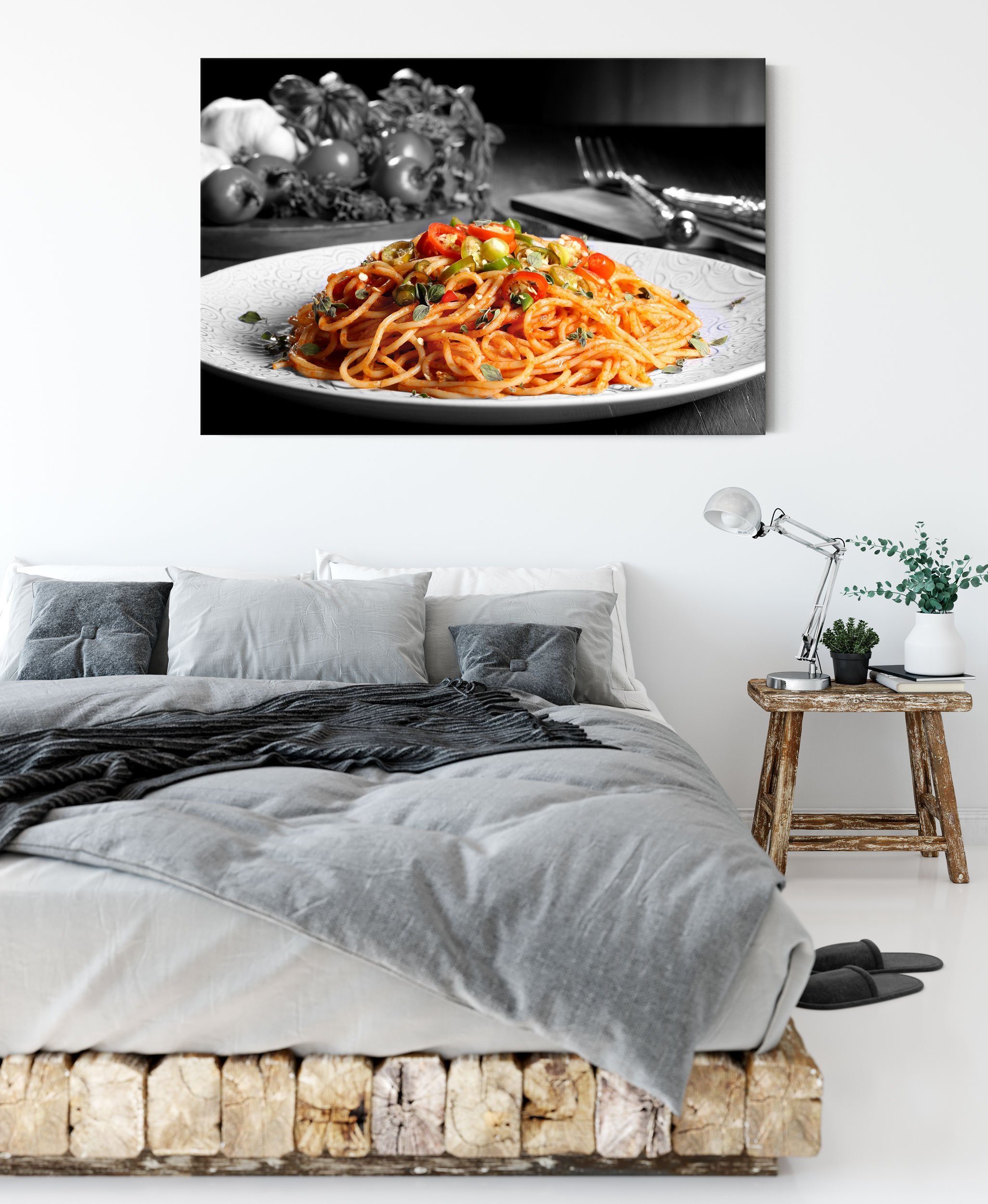 Pixxprint Leinwandbild schmackhafte Spaghetti Zackenaufhänger Spaghetti Italia inkl. fertig St), bespannt, Leinwandbild schmackhafte Italia, (1