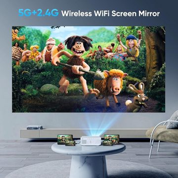 Wielio WiFi und Bluetooth tragbarer heimkino 300-Zoll-Großbildschirm Portabler Projektor (22000 lm, 1920 x 1080 px, Kompatibel mit iOS, Android, PC, Tablet, TV Stick, PS5)