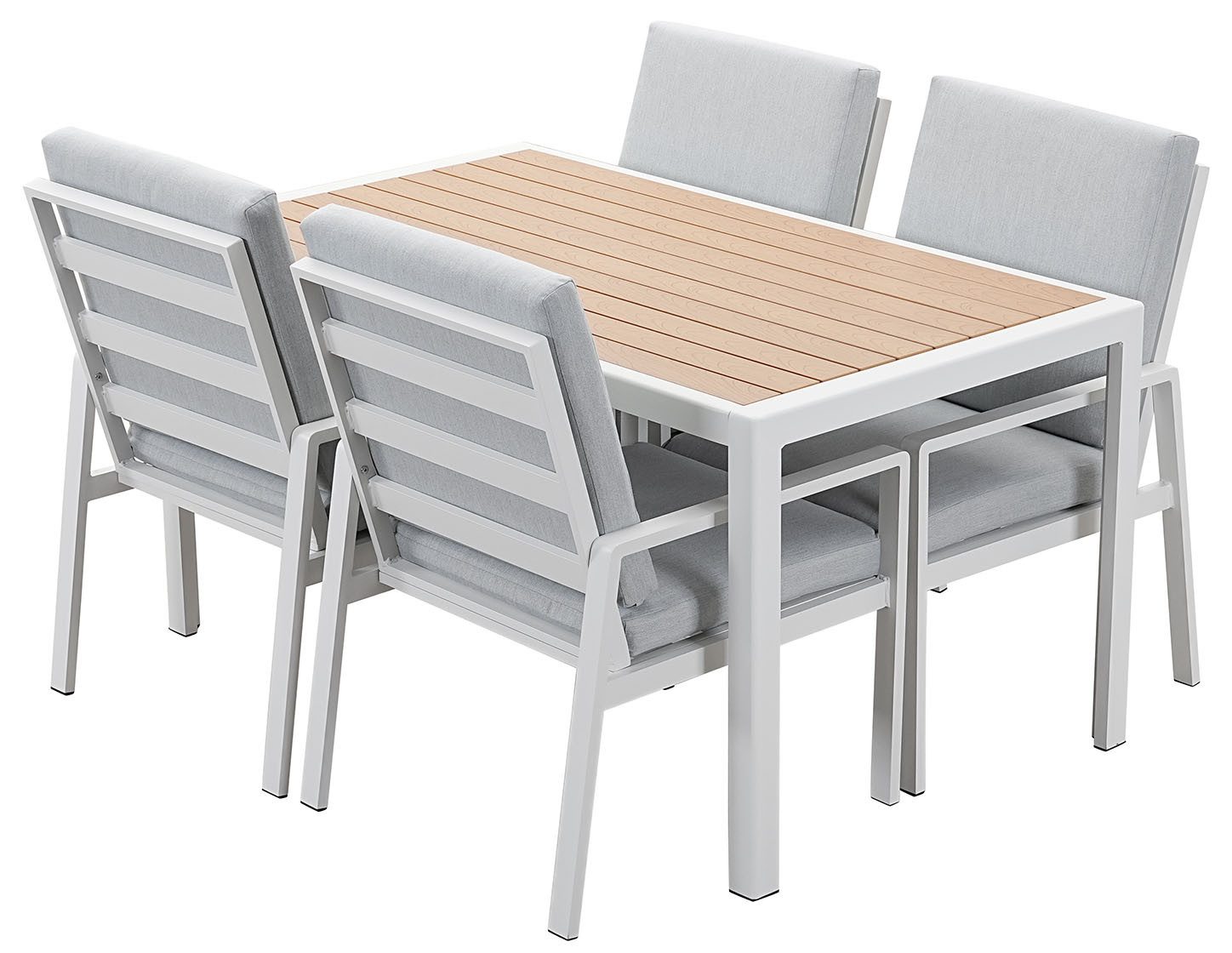 MeXo Gartenlounge-Set Gartenmöbel Set Aluminium Outdoor, (Garten-Essgruppe für 4 Personen, 5-tlg., mit Polywood Tisch & Auflagen), wetterfest für Terrasse & Gar – Bild 2 von 5