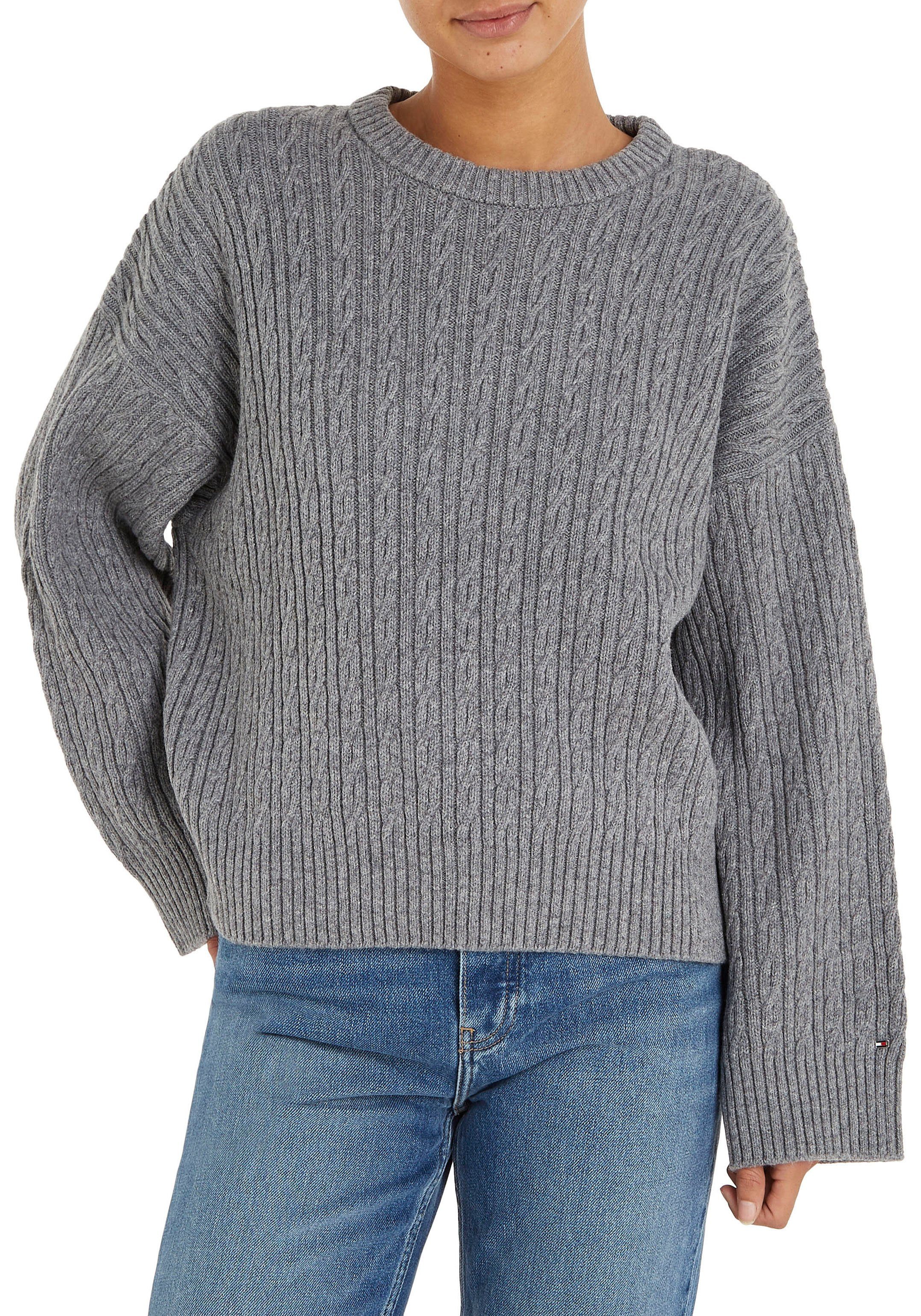 Med_Heather_Grey SWEATER allover ALL OVER C-NK CABLE Tommy Hilfiger Zopfmuster Rundhalspullover mit