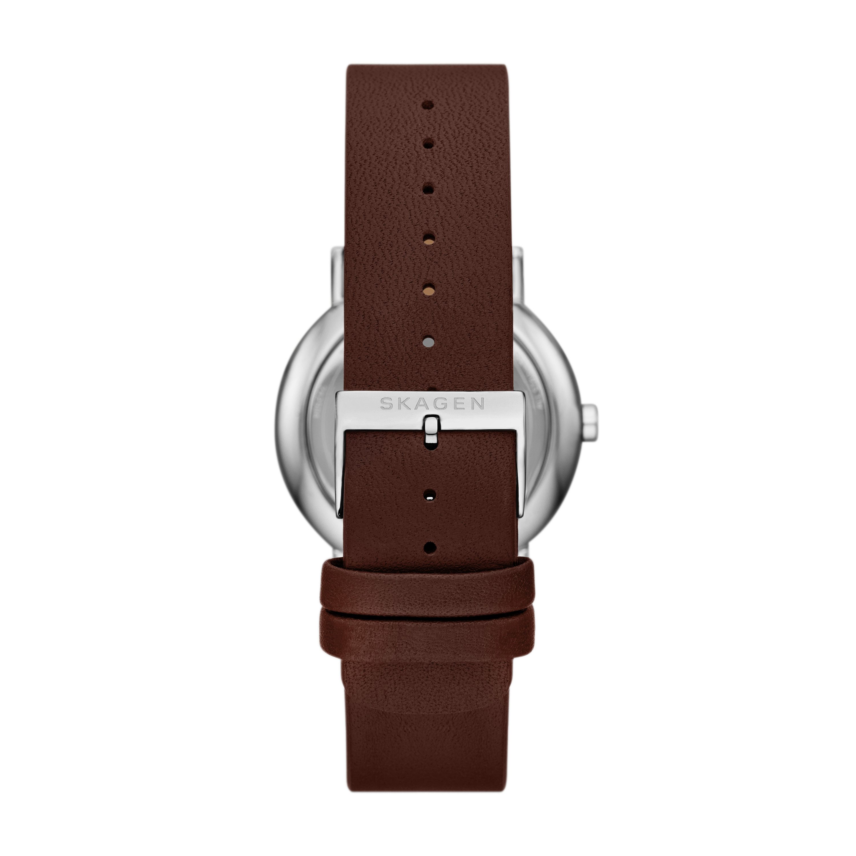 SKAGEN Quarzuhr Signatur SKW6941, Armbanduhr, Herrenuhr, Lederarmband, analog, Tag, Wochentag