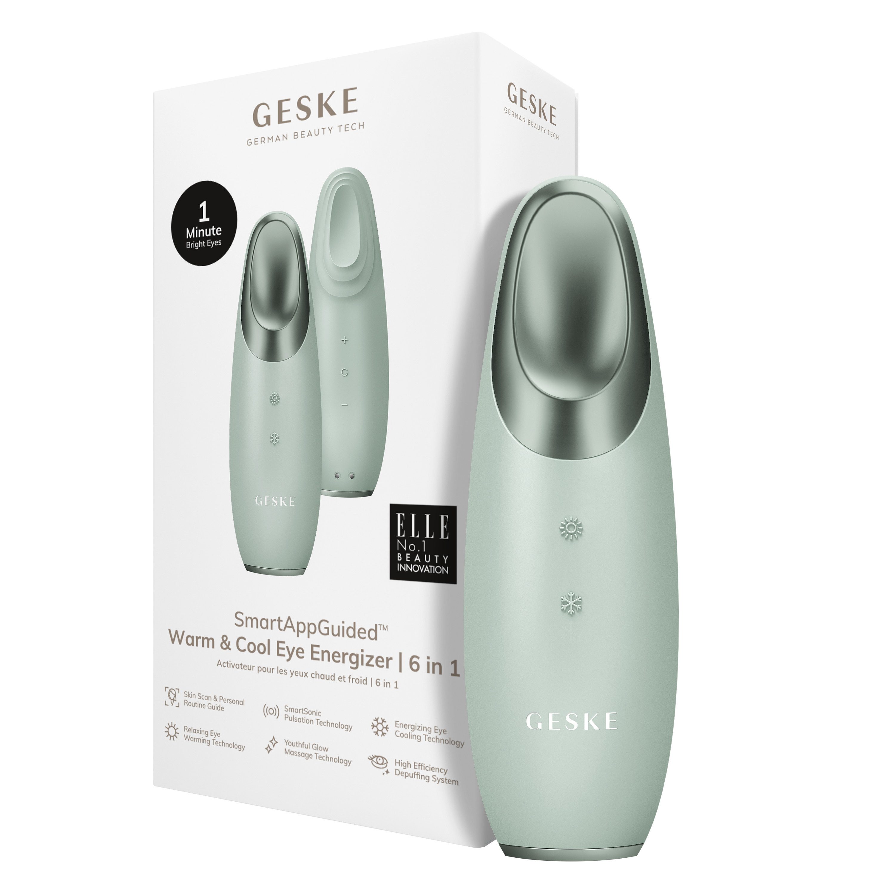GESKE German Beauty Tech Augen-Roll-on SmartAppGuided™ Warm & Cool Eye Energizer 6 in 1, 2-tlg., Gerät inkl. kostenloser APP (SmartAppGuided Device), Mit der GESKE App erhältst Du deine personalisierte Hautpflegeroutine.