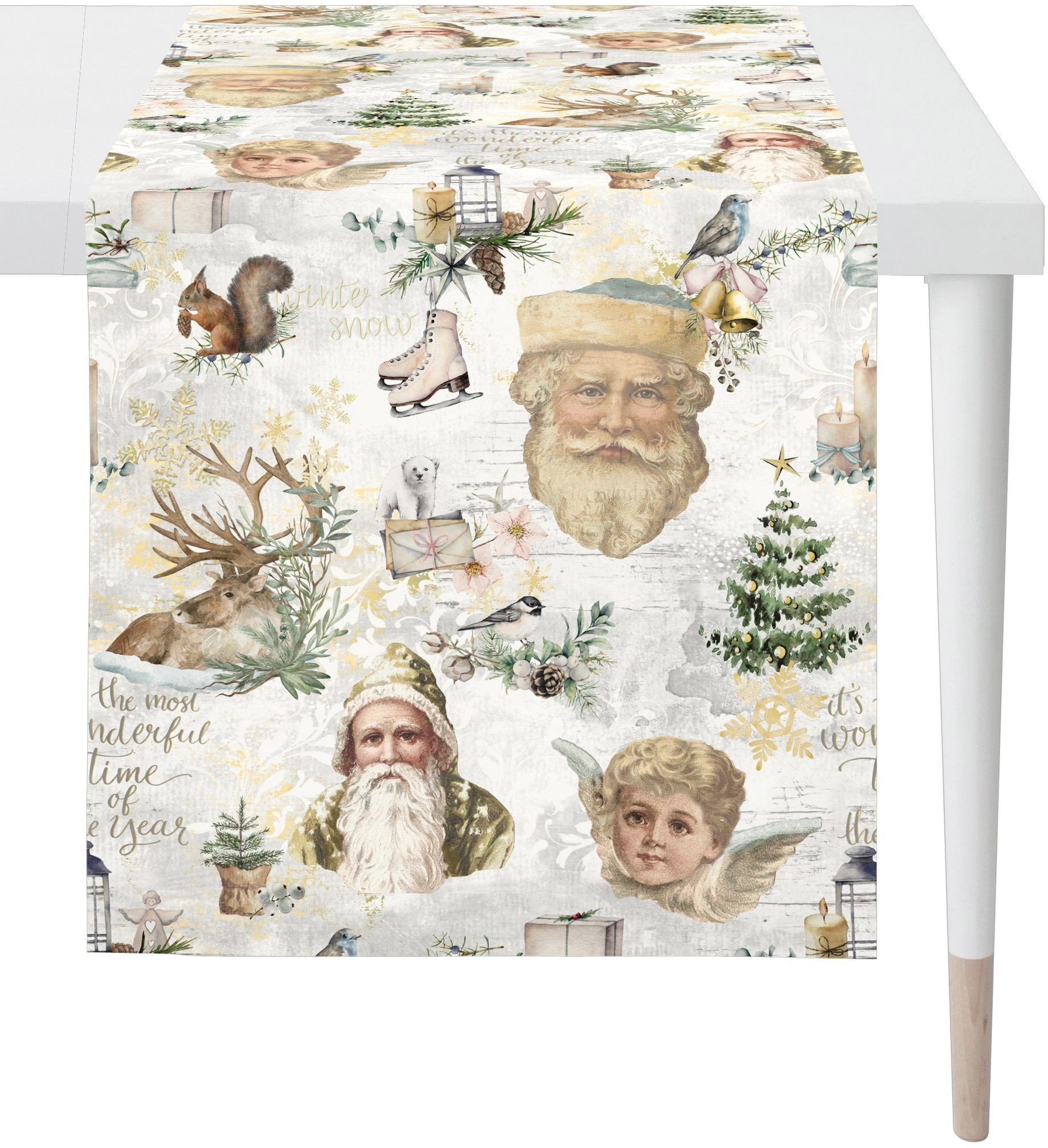 APELT Tischläufer Weihnachtsdeko, (1-tlg), natur/beige/grün/grau 4690 Digitaldruck Weihnachten WINTERWELT