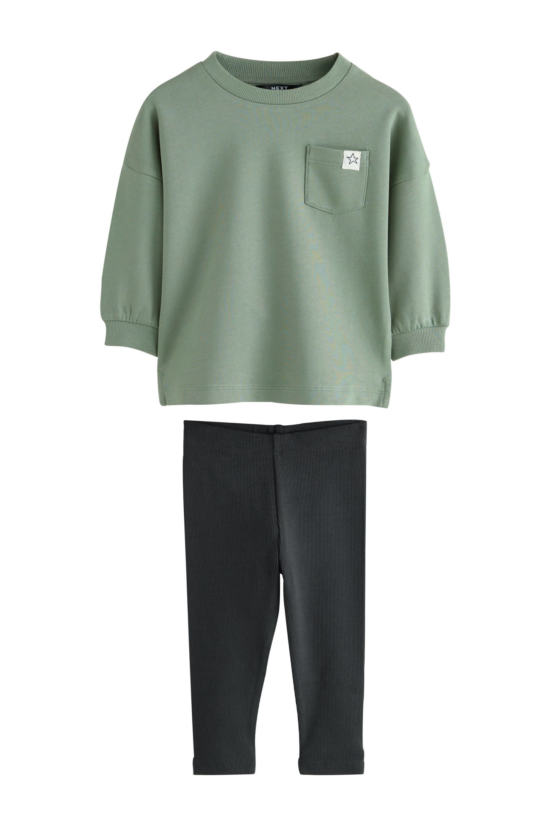 Next Langarmshirt & Leggings Langarmoberteil und Leggings im 3er-Set (6-tlg) – Bild 4 von 5