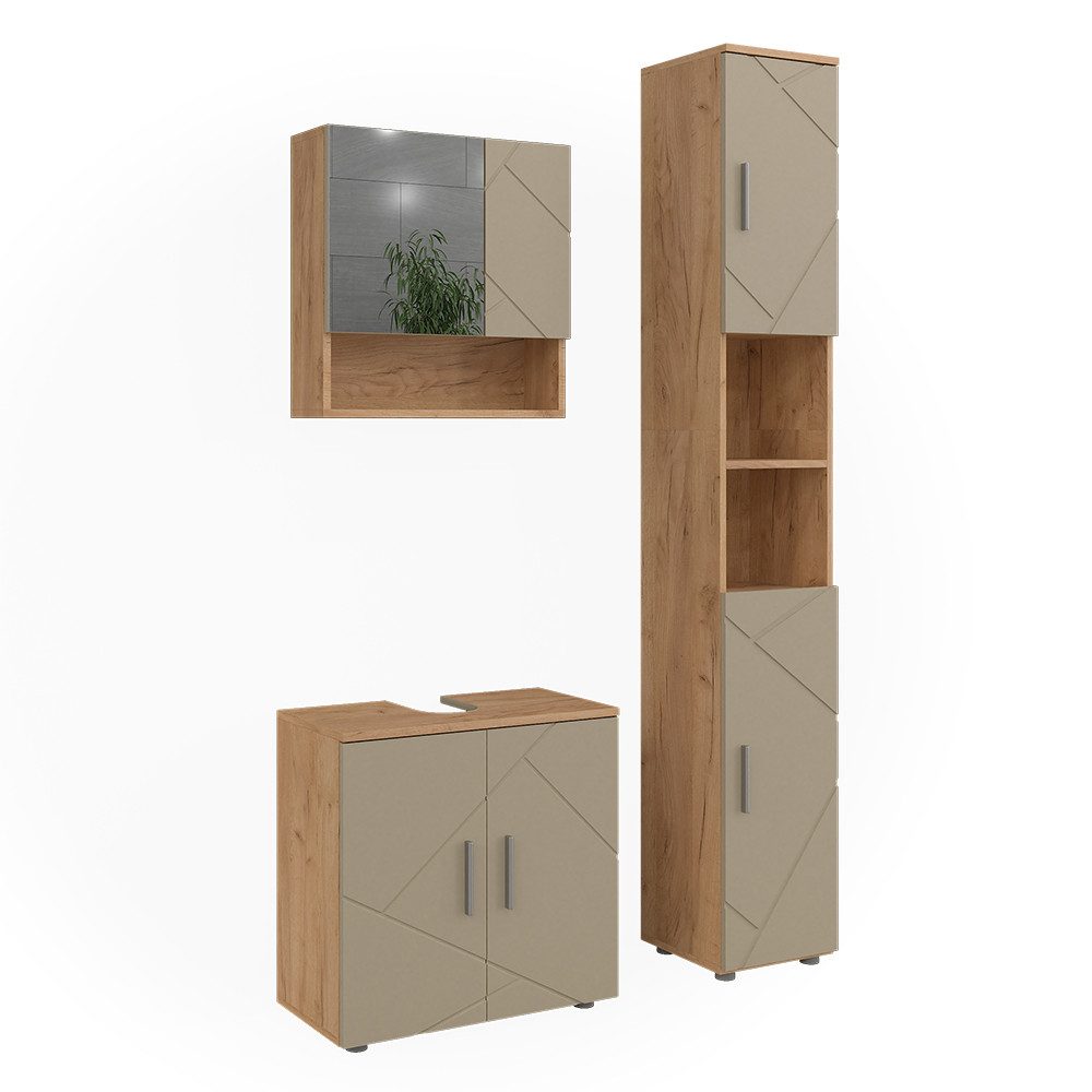 Vicco Badmöbel-Set Irma, Goldkraft Eiche/Beige, 3 Teile, (3-St., 3er Set) günstig online kaufen