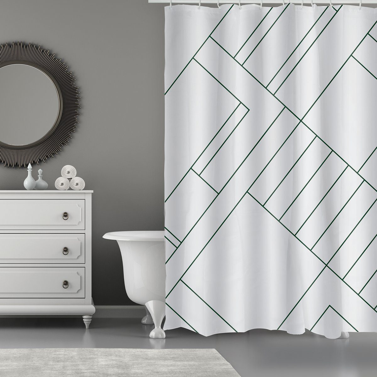 MSV Duschvorhang MONOLITHIC Breite 180 cm, Textil-Duschvorhang, 100% Polyester, wasserabweisend, Anti-Schimmel-Effekt, waschbar 30°, Farbe weiß / schwarz, 180 x 200 cm