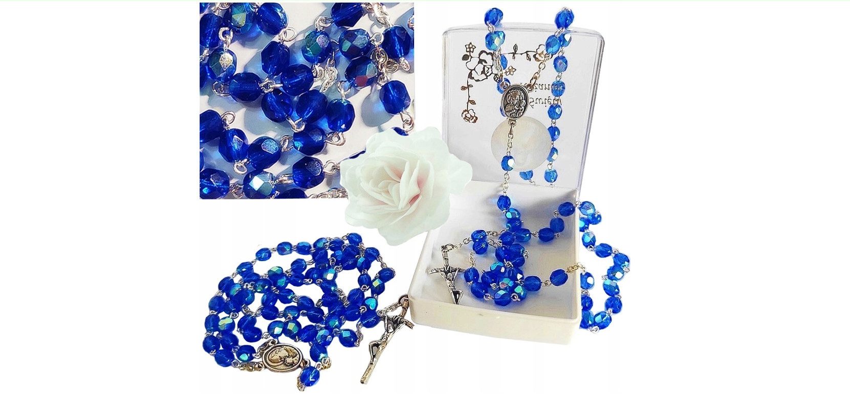 Festivalartikel Collier Schöner Blauer Kristall Rosenkranz - Perfektes Gesc günstig online kaufen