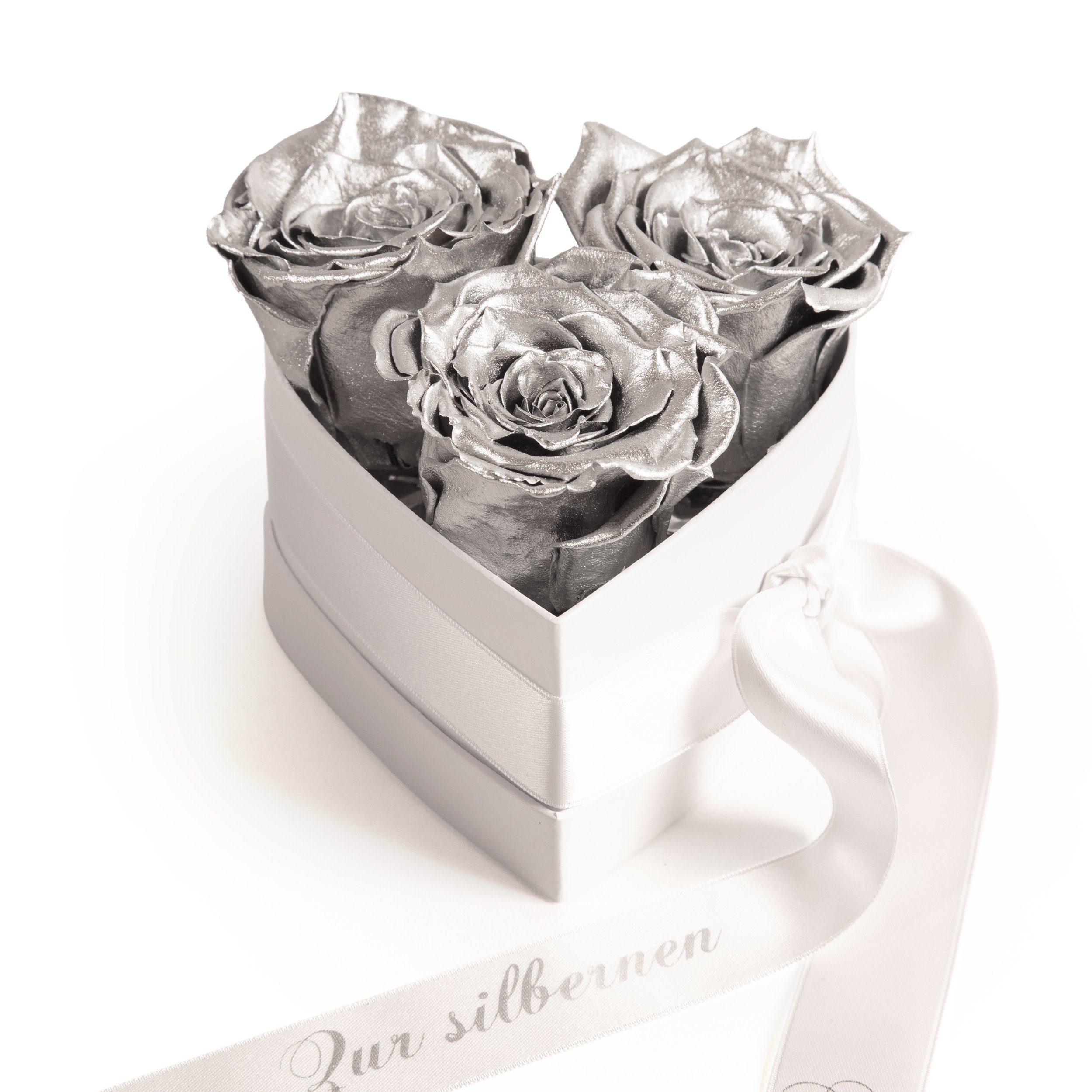 Silberhochzeit haltbare Kunstpflanze Blumen Geschenk Jubiläum Infinity Rosenbox Jahre 25 SCHULZ Heidelberg, 10 Rosen, cm, Höhe ROSEMARIE