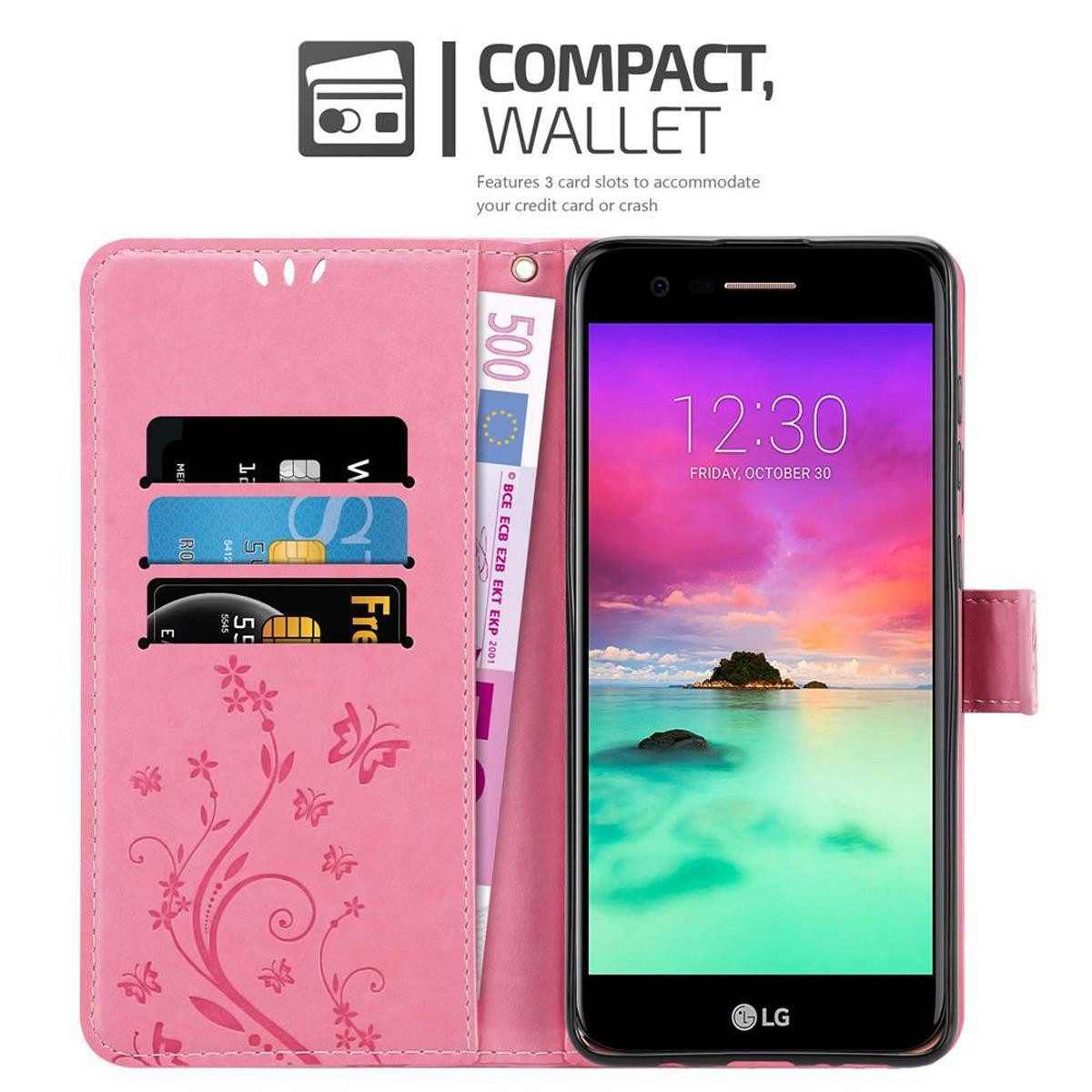 Cadorabo Handyhülle für LG K10 2018 / K11 / K11 PLUS Hülle LG K10 2018 / K11 / K11 PLUS, Hülle Schutzhülle Blumen Flower mit Standfunktion Kartenfach Magnet
