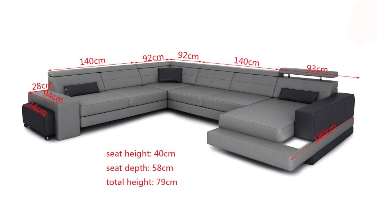 Leder Sitz Design Luxus Grau Garnitur Polster Ecksofa, JVmoebel Couch Sofa Couchen Eck