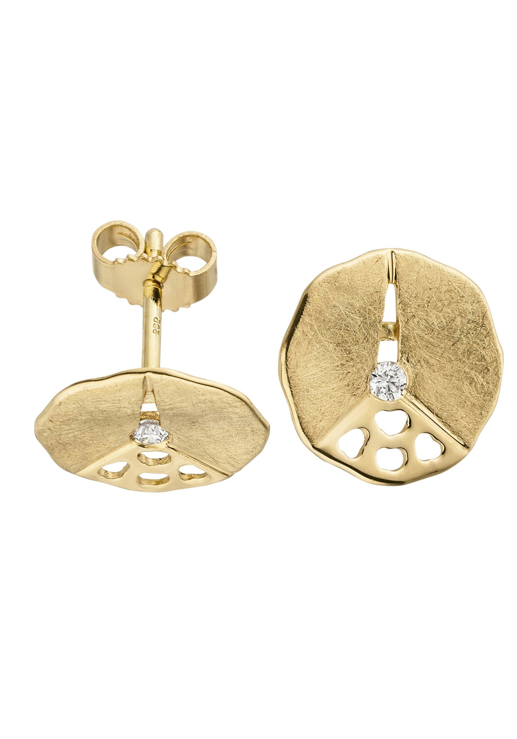 JOBO Paar Ohrstecker Eismatte Ohrringe Gold, mit 12,1 Diamanten, 585 ca. Durchmesser mm
