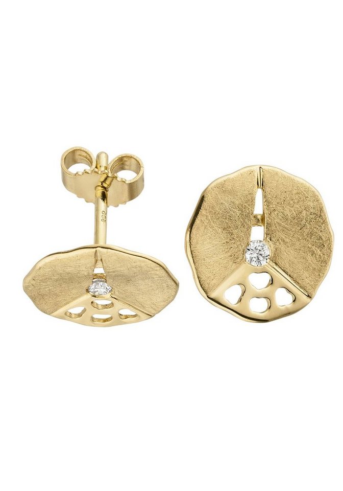 JOBO Paar Ohrstecker Eismatte Ohrringe mit Diamanten, 585 Gold, Durchmesser  ca. 12,1 mm