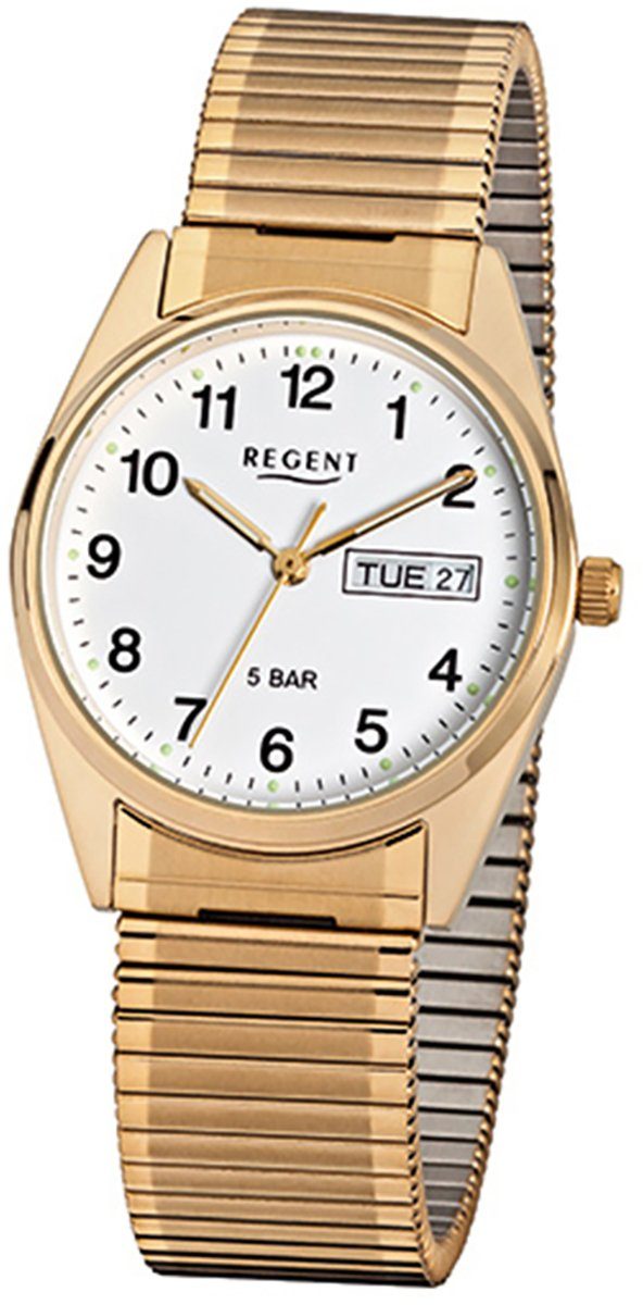 Regent Quarzuhr Regent Herren-Armbanduhr gold Analog F-293, Herren  Armbanduhr rund, mittel (ca. 33mm), Edelstahlarmband