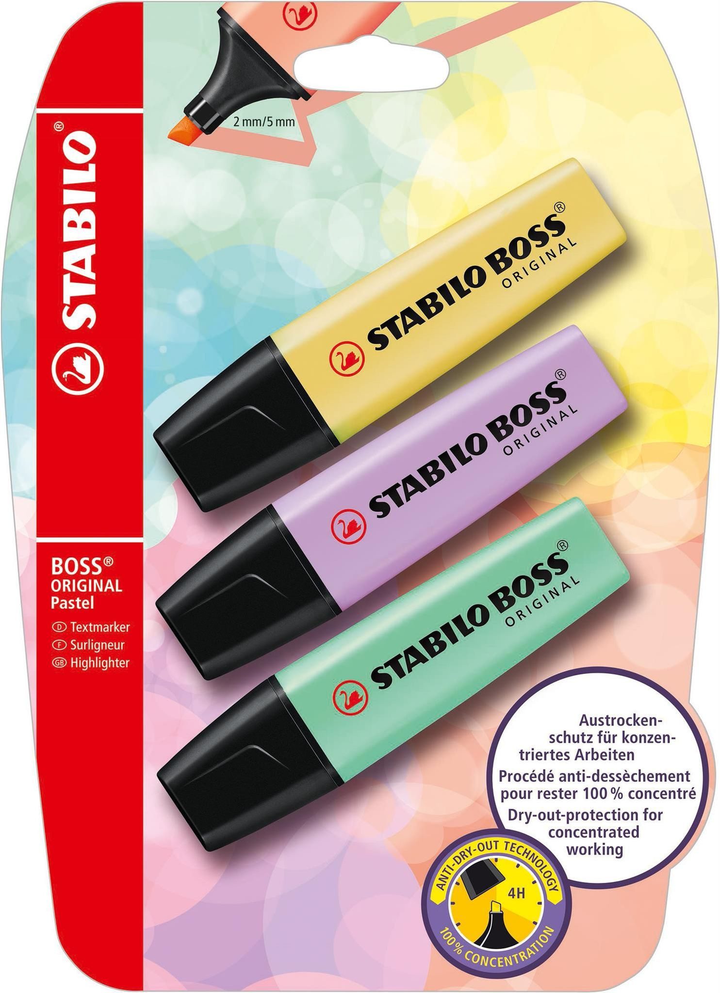 STABILO Marker STABILO BOSS ORIGINAL Pastel 3er Blister pudriges Gelb Schimmer von
