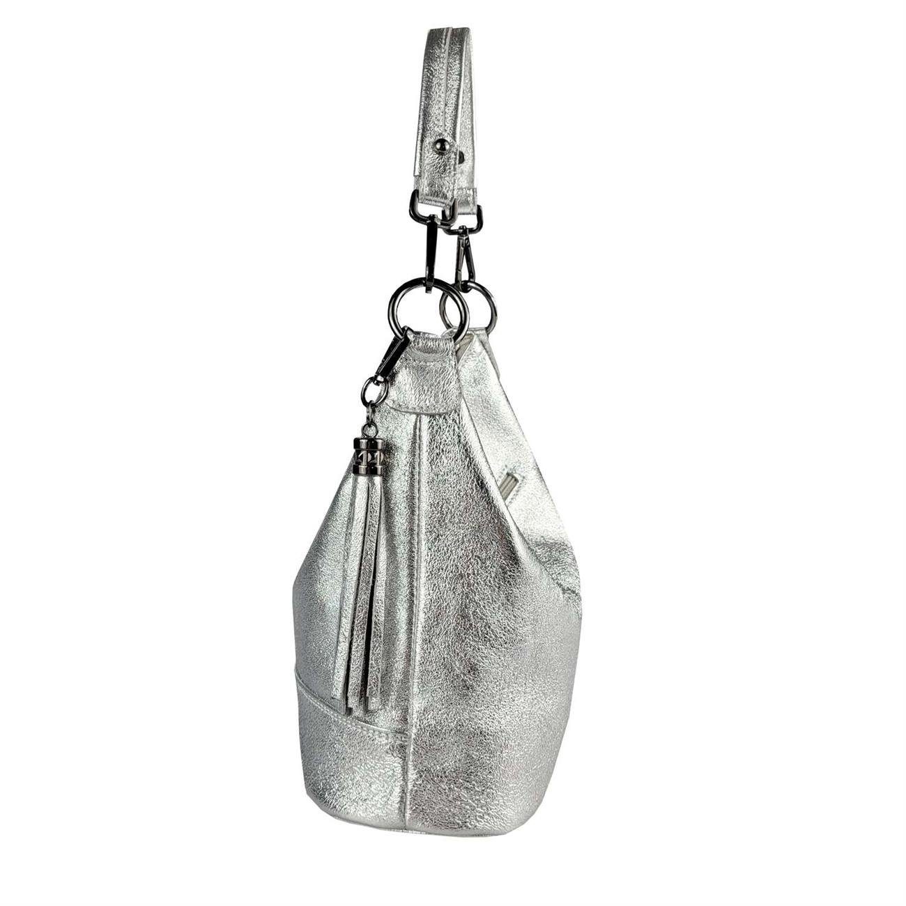 ITALYSHOP24 Schultertasche Made in tragbar Silber Shopper, als Leder Italy Damen Tasche CrossOver, Umhängetasche Handtasche
