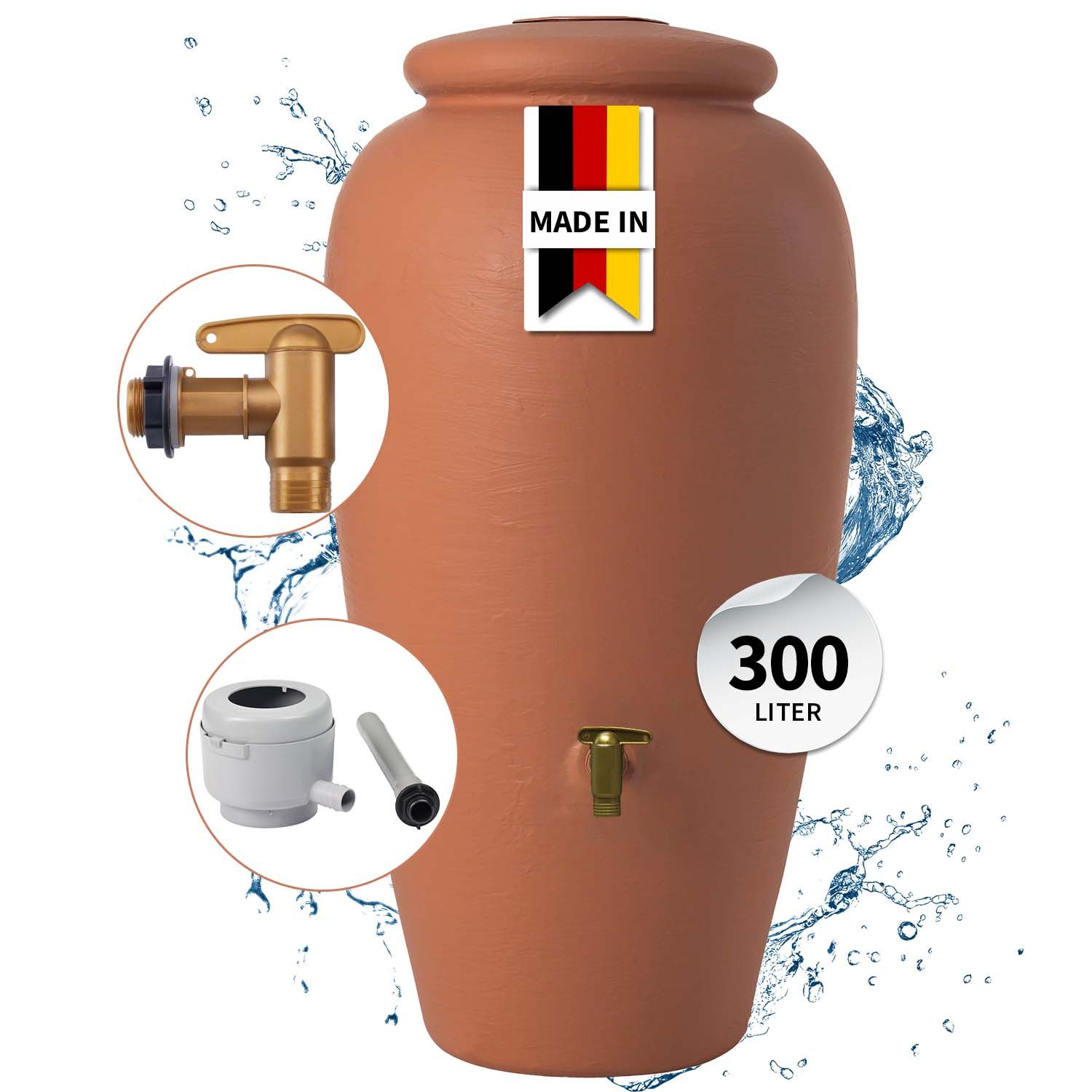 Regentonne Amphore Komplett-Set 300 L, terrakotta