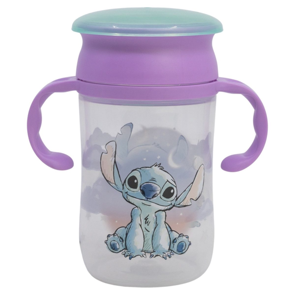Lilo & Stitch Trinkflasche Trinklernbecher 395 ml – 360° Becher mit Griffen und Deckel