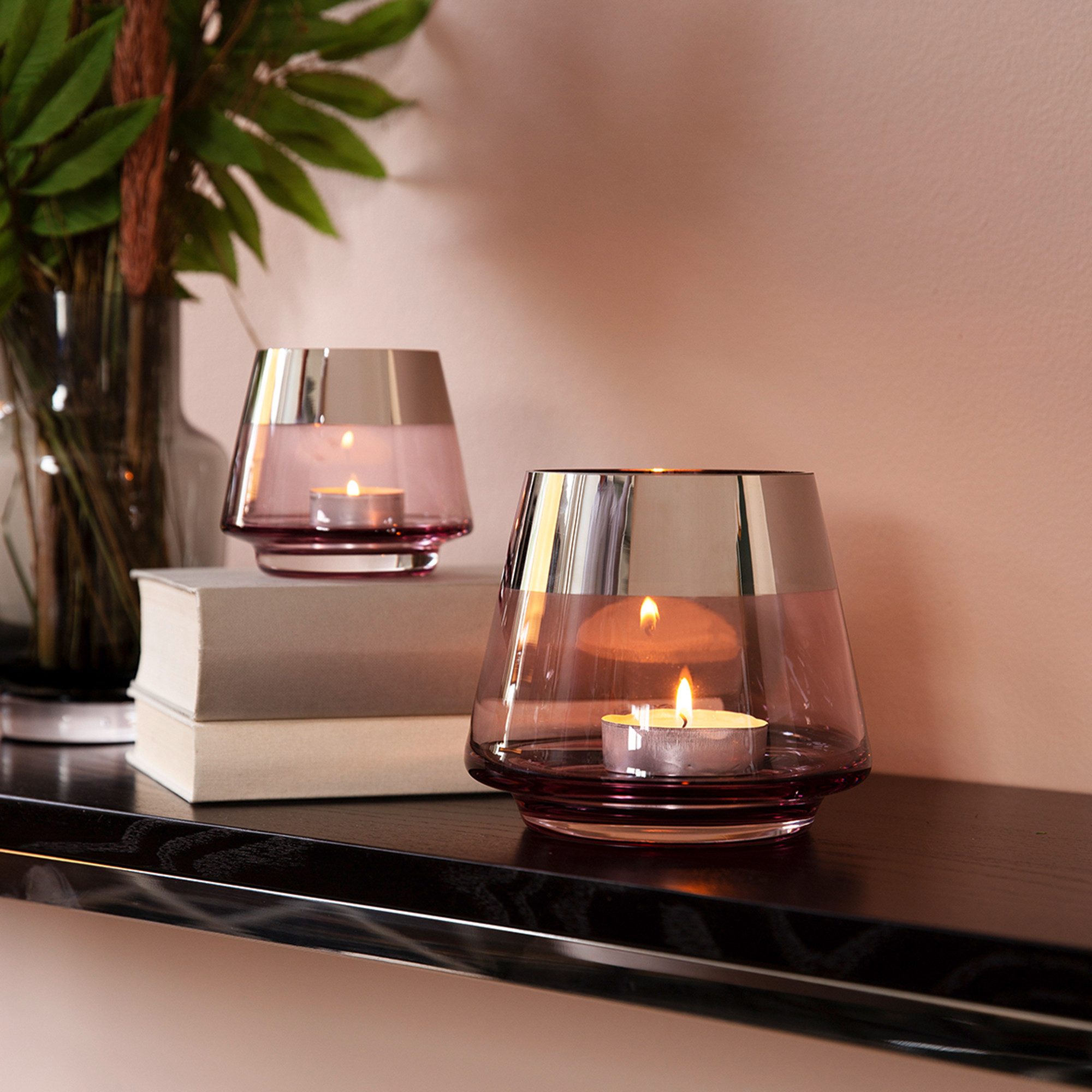Fink Teelichthalter JONA - 2er Set Teelichthalter aus Glas in Rosa/Silber - Windlichter (2er Set, 1 St., 2 Stück), Teelicht - Kerzenlicht - Geschenkeset - Dekoration - Kerzenhalter