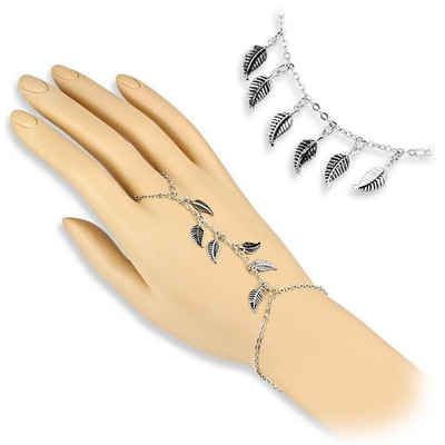 BUNGSA Fußkette und Zehenring Set Handkette Blätter Charms Silber aus Messing Damen (1-tlg), Fingerkette Damen