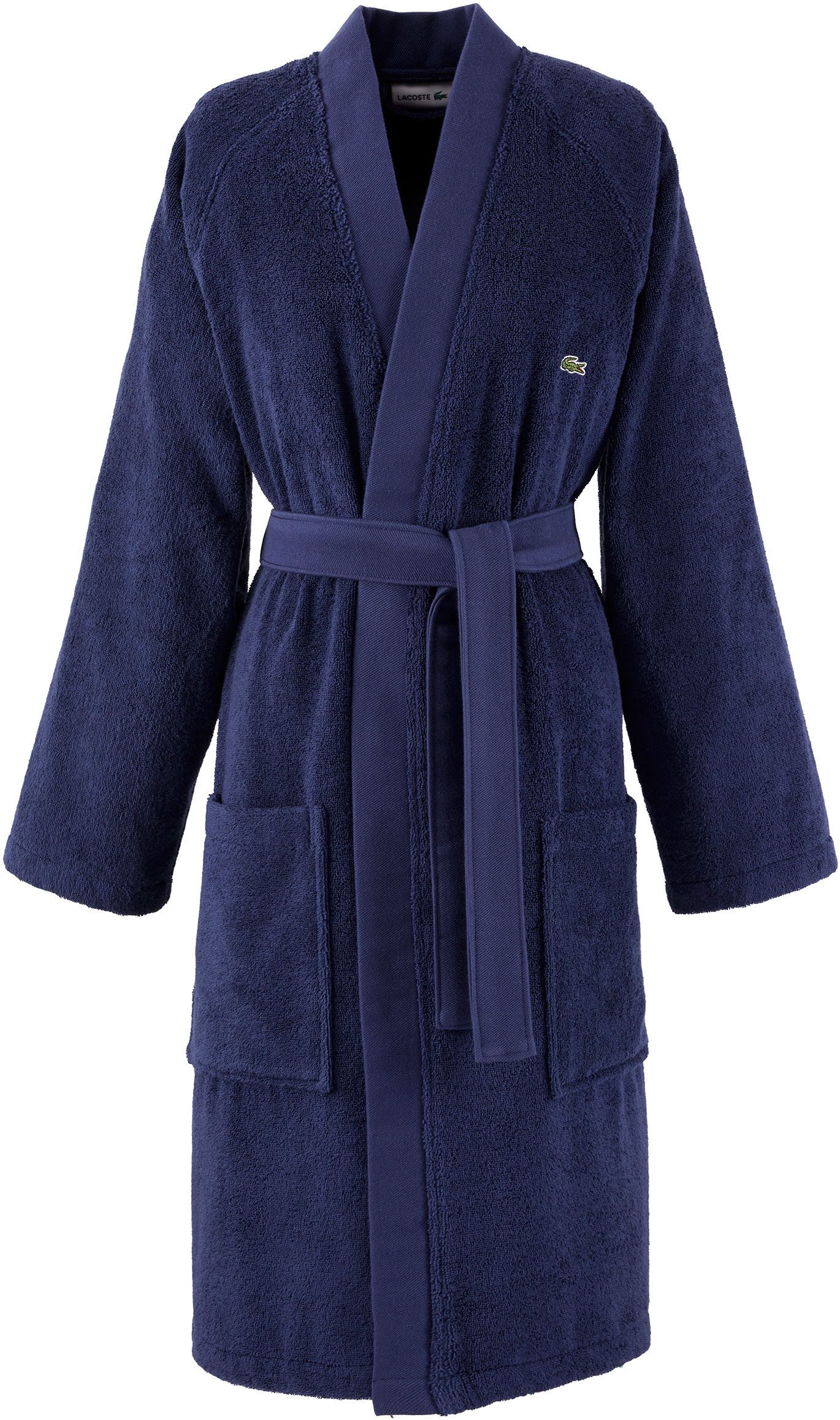 Lacoste Bademantel LDEFILE, Midilänge, Baumwolle, Kimono-Kragen, Gürtel, Mit Logo-Stickerei auf der Rückseite, aus 100% Baumwolle