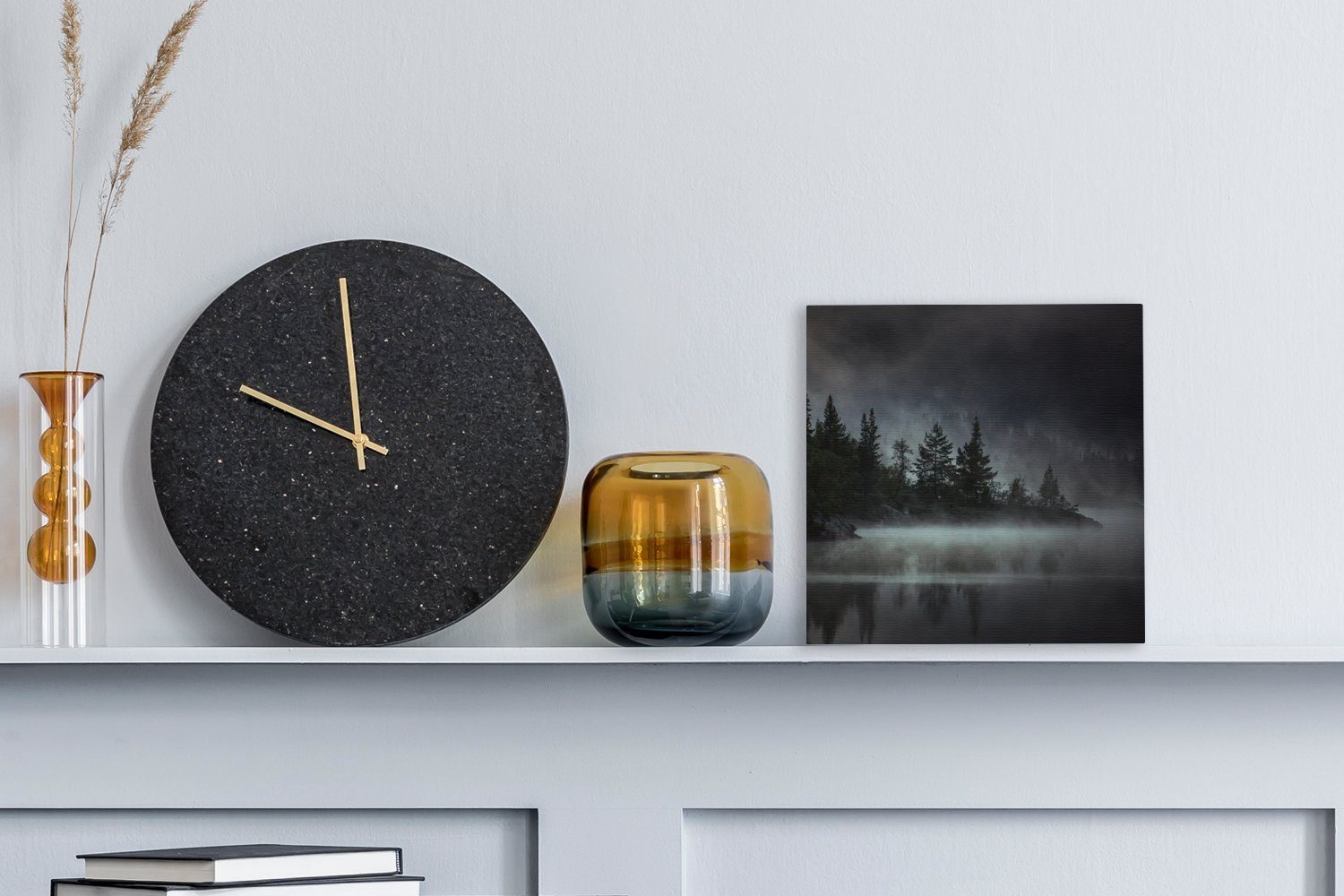 OneMillionCanvasses® Leinwandbild Wald - Nebel - Schwarz - Weiß, Fotodruck günstig online kaufen