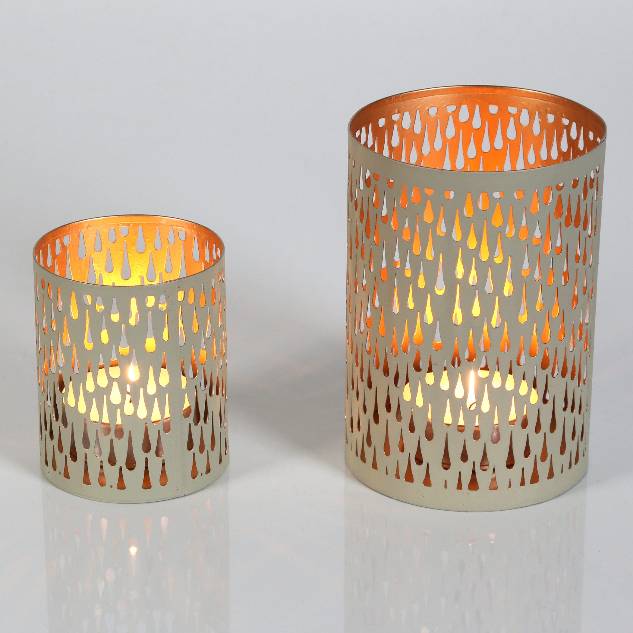 Windlicht 2er Set Teelichthalter Creme-Weiß Metall Kerzenhalter