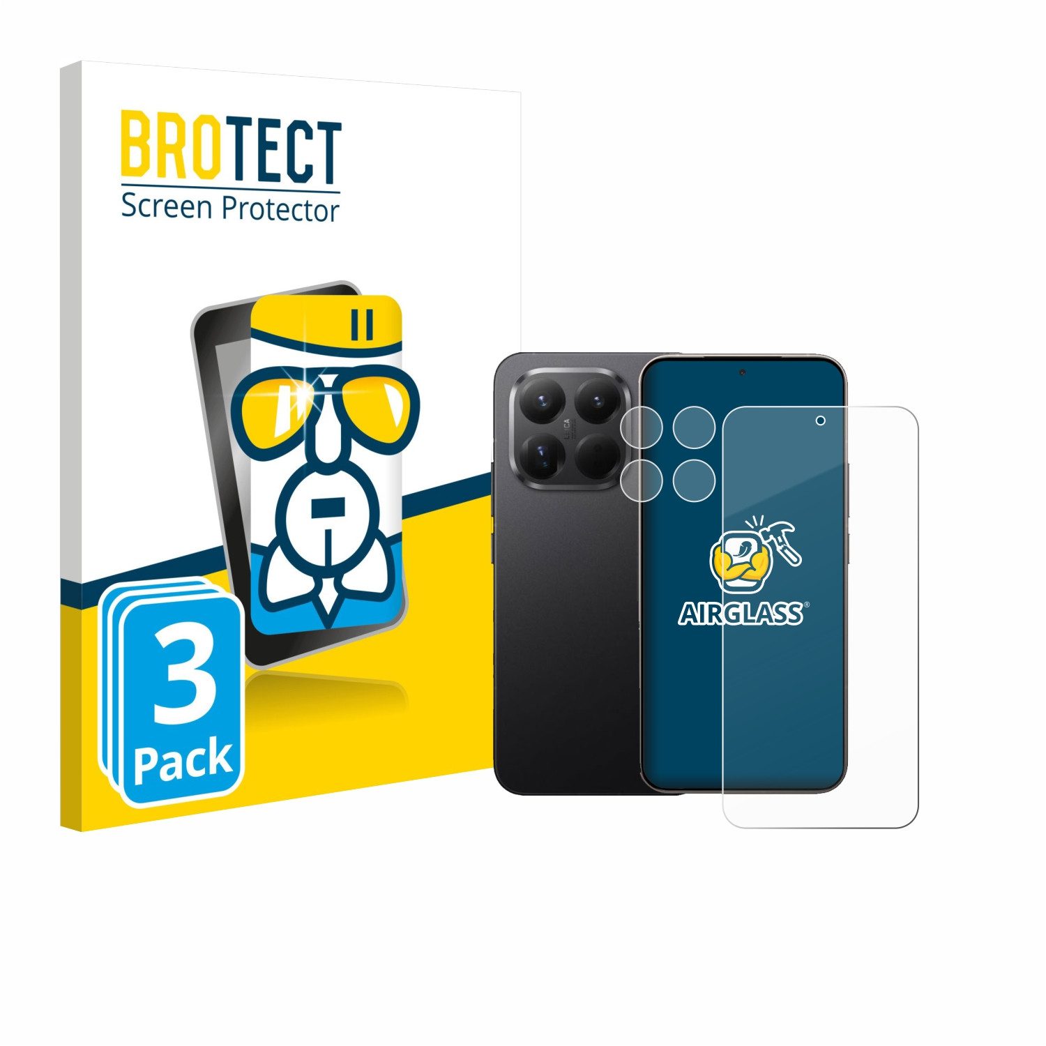 BROTECT Displayschutzglas Folie für Xiaomi 15T Pro (Display+Kamera), 3 Stück, Schutzfolie Glas Panzer Display Schutz klar