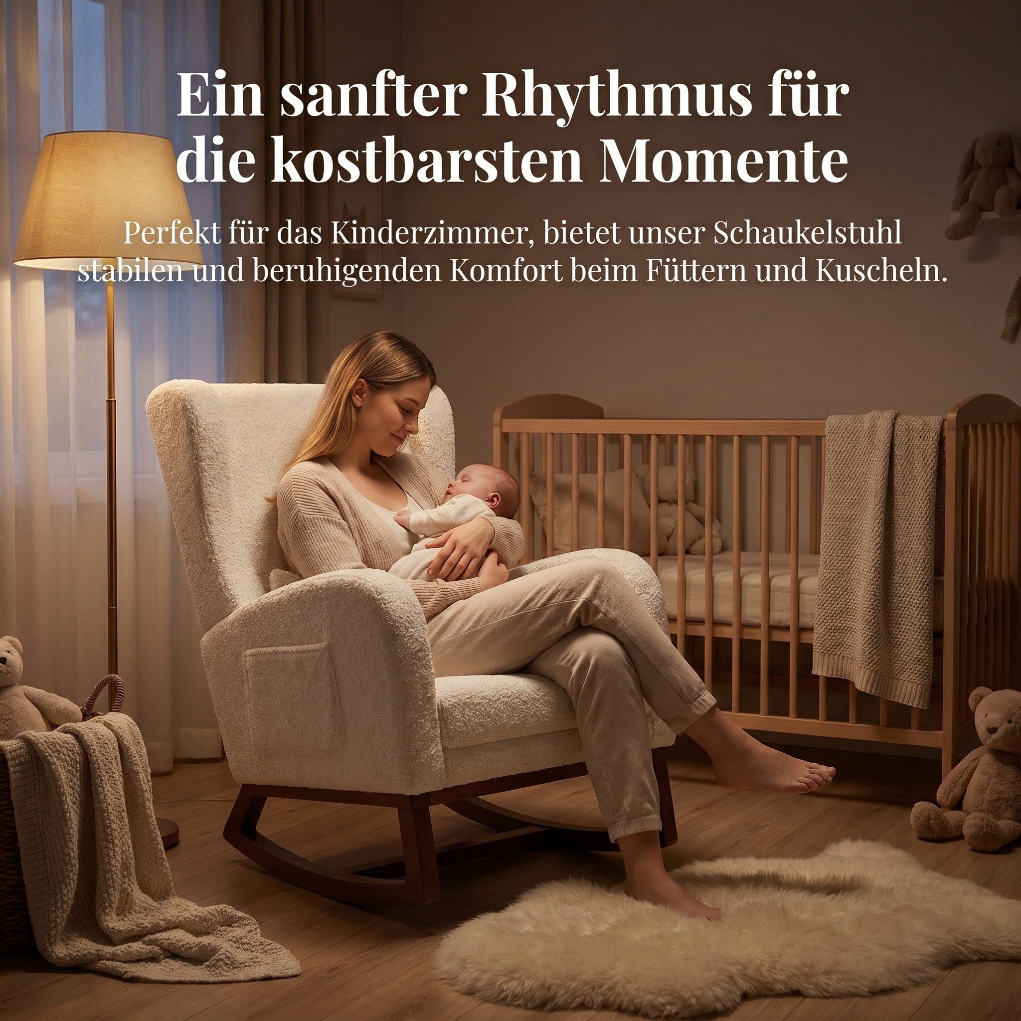 BELUPAI Schaukelstuhl Polster Schaukelsessel, mit Fußstütze,für Schlafzimmer, (Set, 1 St), 2 Seitentaschen,1 Lendenkissen,Teddystoff,Beige – Bild 5 von 5