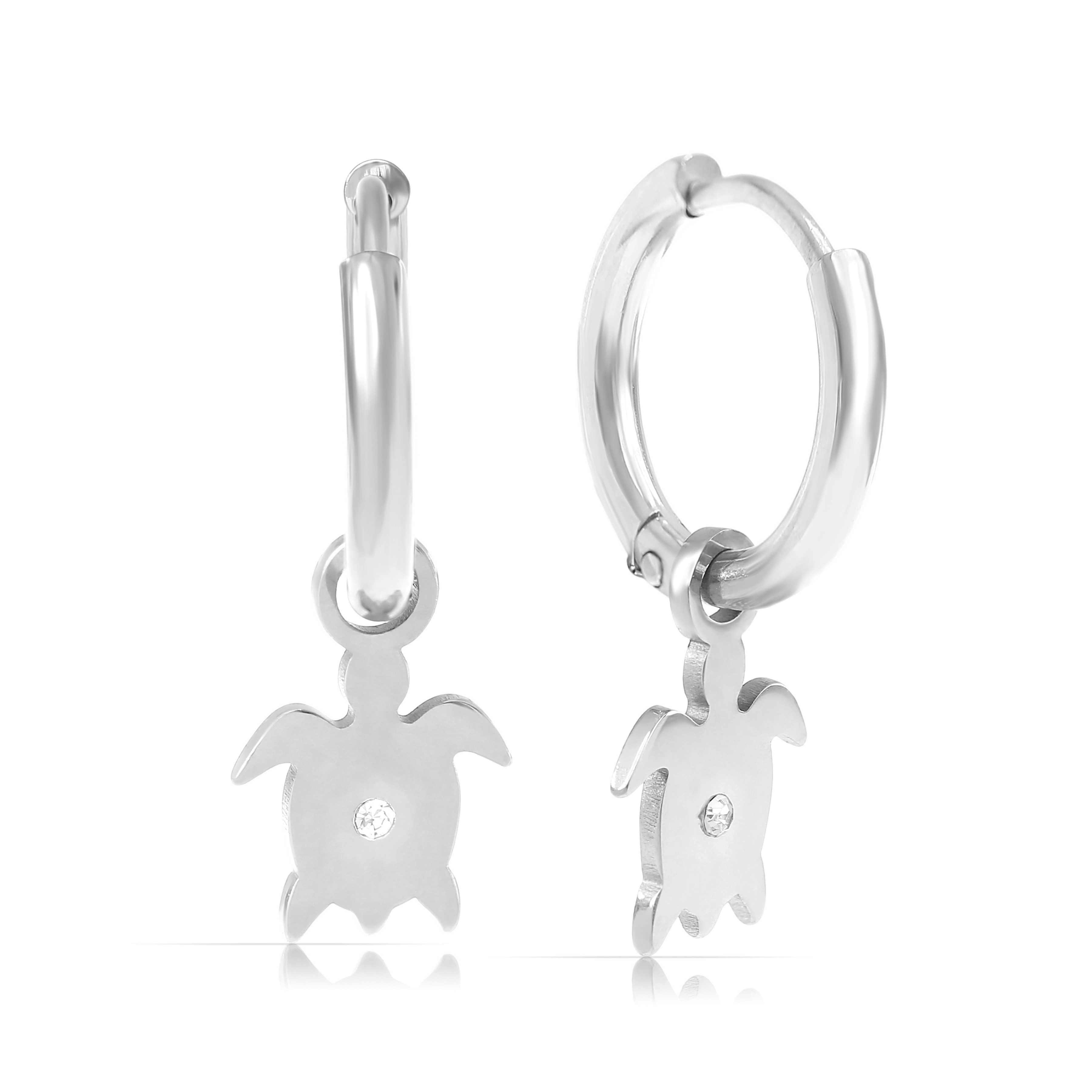 Made by Nami Paar Ohrhänger Set hängende Ohrringe Damen Schildkröte Edelstein Edelstahl wasserfest, aus Edelstahl – Boho-Stil – mit Tiermotiv – hautfreundlich
