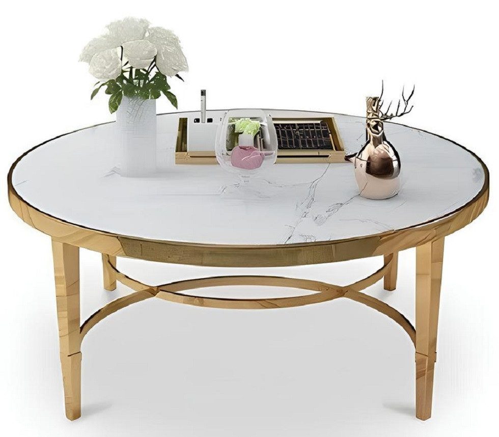Xlmoebel Couchtisch Eleganter Marmor Sofatisch mit Metallgestell in rundem Design (Couchtisch, 1-St., Couchtisch), Hergestellt in Europa