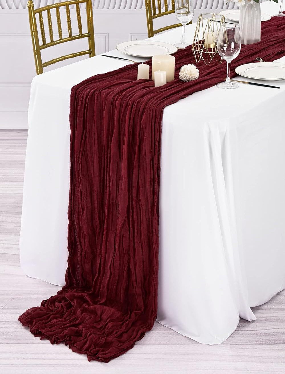 Minicloss Tischläufer Bali-Gaze mit Falten Tischdecke Bohemian Tabelle Flagge (1-tlg), 90 x 300 cm Romantische Tischdecke Dekoration