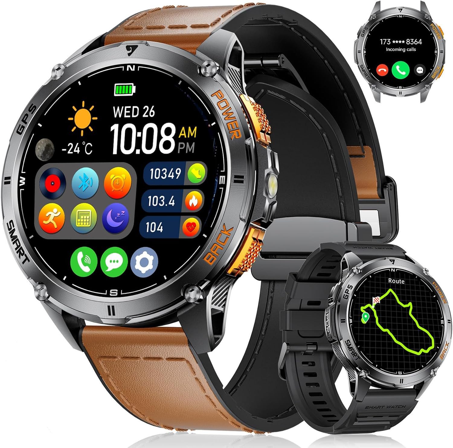 Lige DM4-B Smartwatch (android ios), Herren Smartwatch mit GPS Navigation, 1.43" AMOLED Display