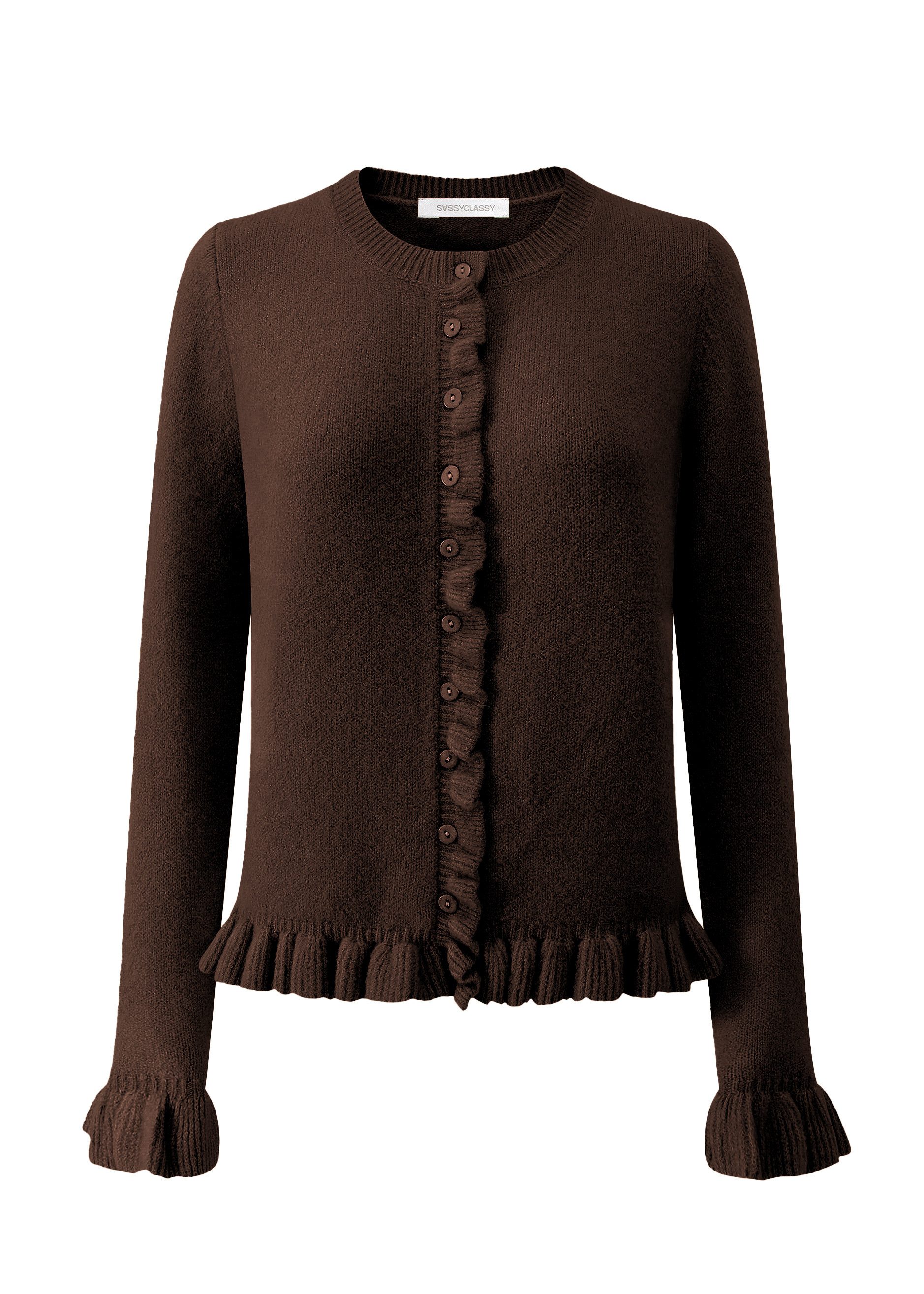 SASSYCLASSY Cardigan Elegante Strickjacke Damen mit Rüschendetails Feminine günstig online kaufen