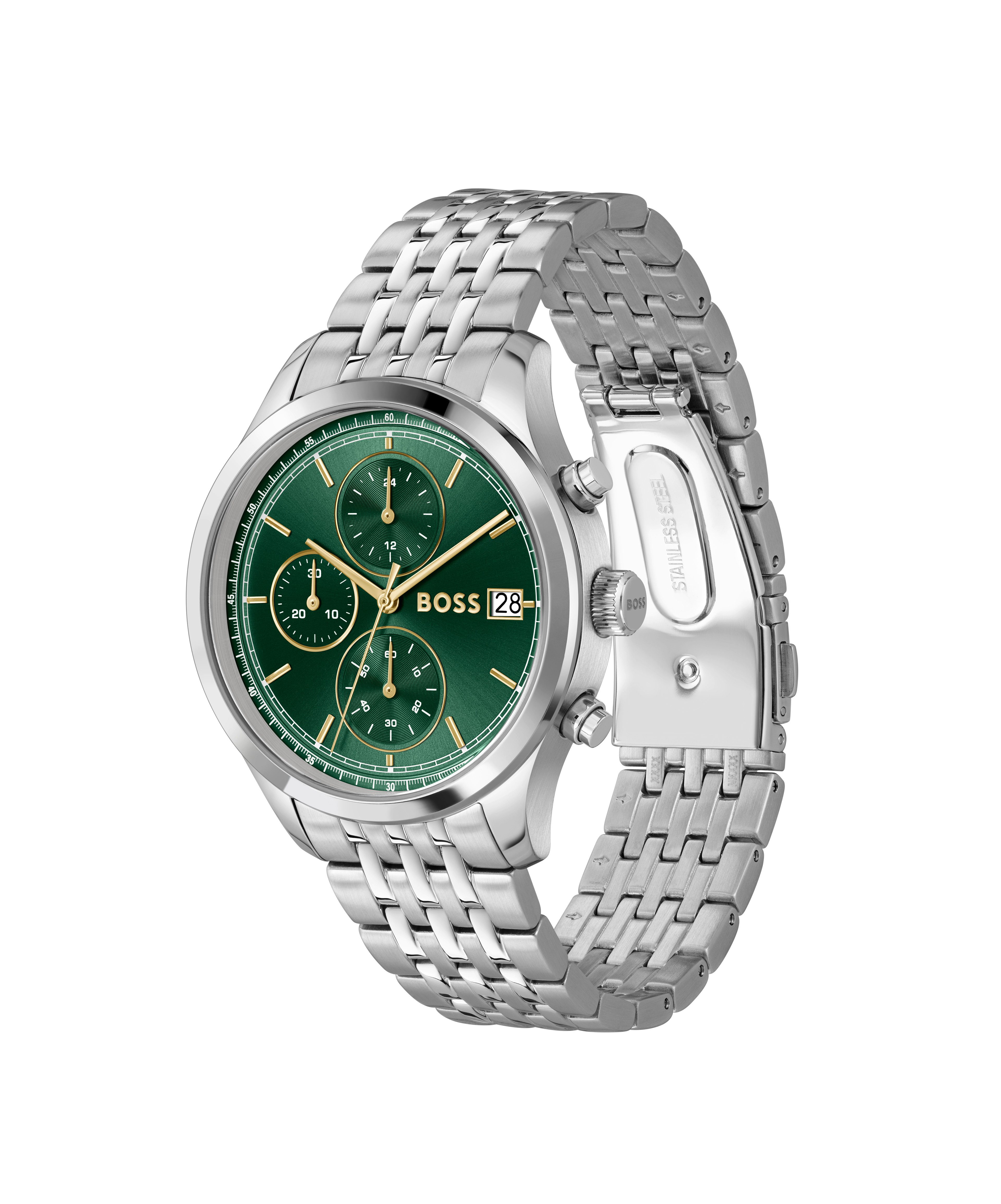 BOSS Chronograph STRATUS 1514330, Quarzuhr, Armbanduhr, Herrenuhr, Edelstahlarmband, analog, Tag