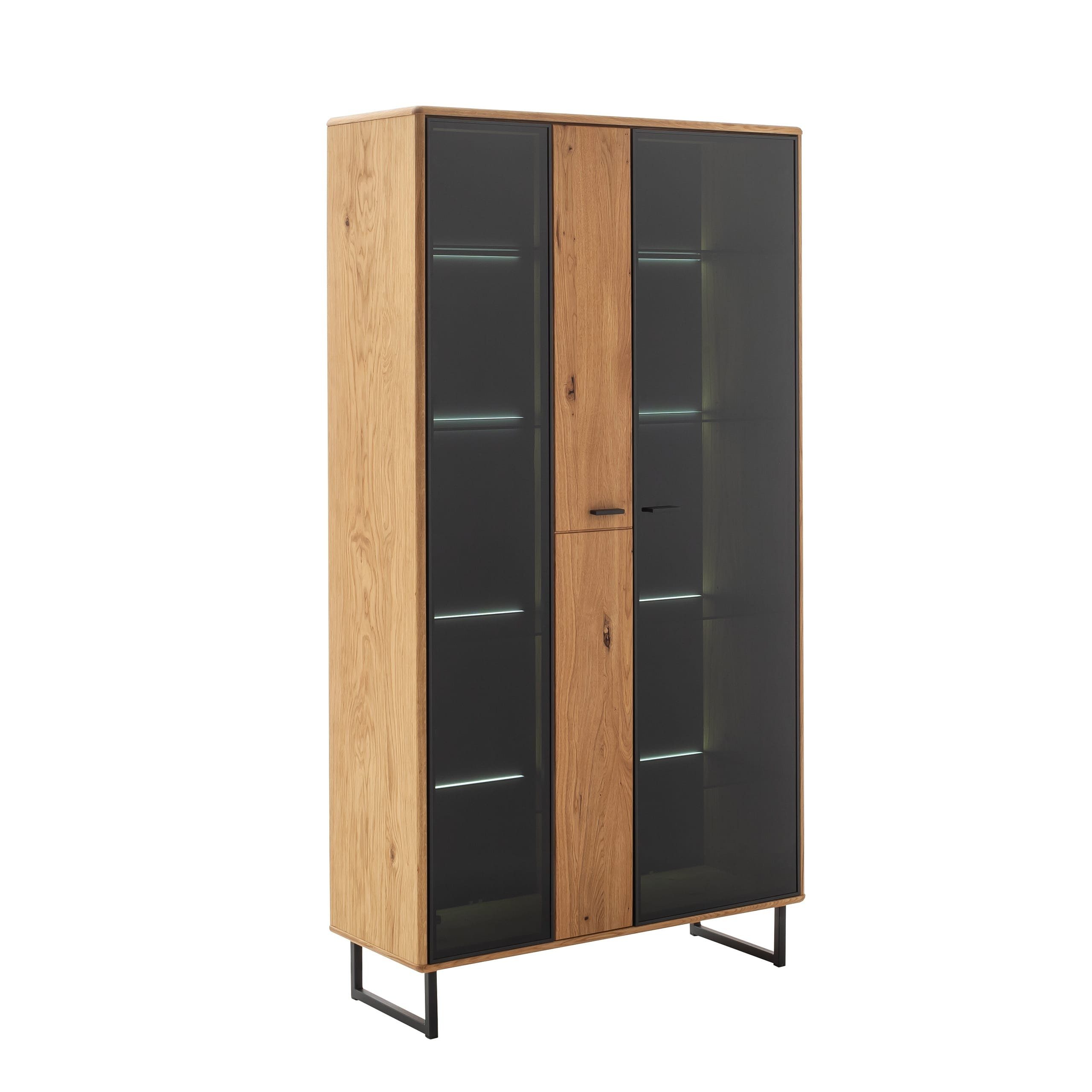 Anthrazit Wildeiche Vitrine Sorena Vitrinenschrank Highboardvitrine Massivholz Newroom Modern