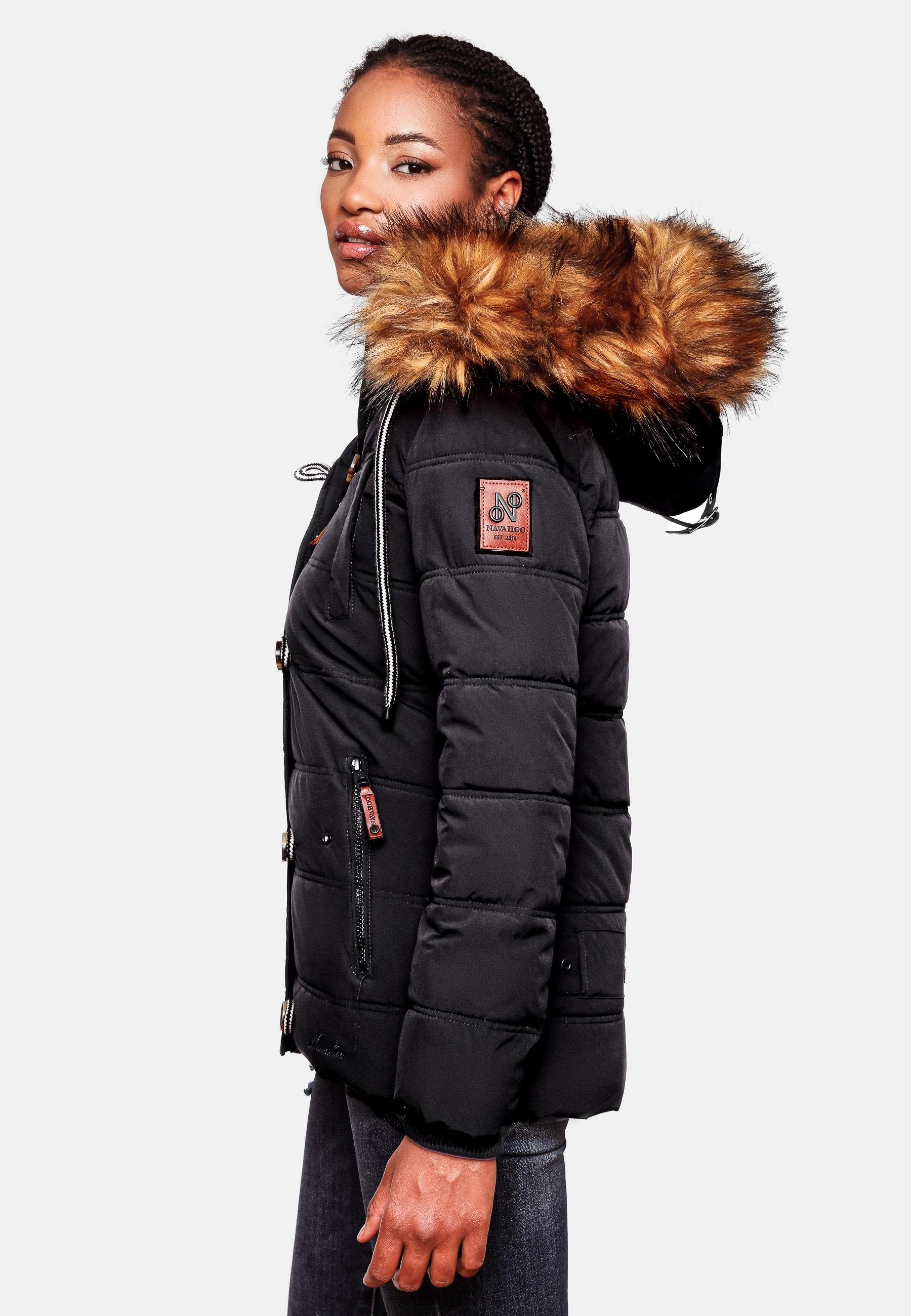 mit Kunstpelz schwarz Steppjacke Kapuze Navahoo stylische Winterjacke Zoja