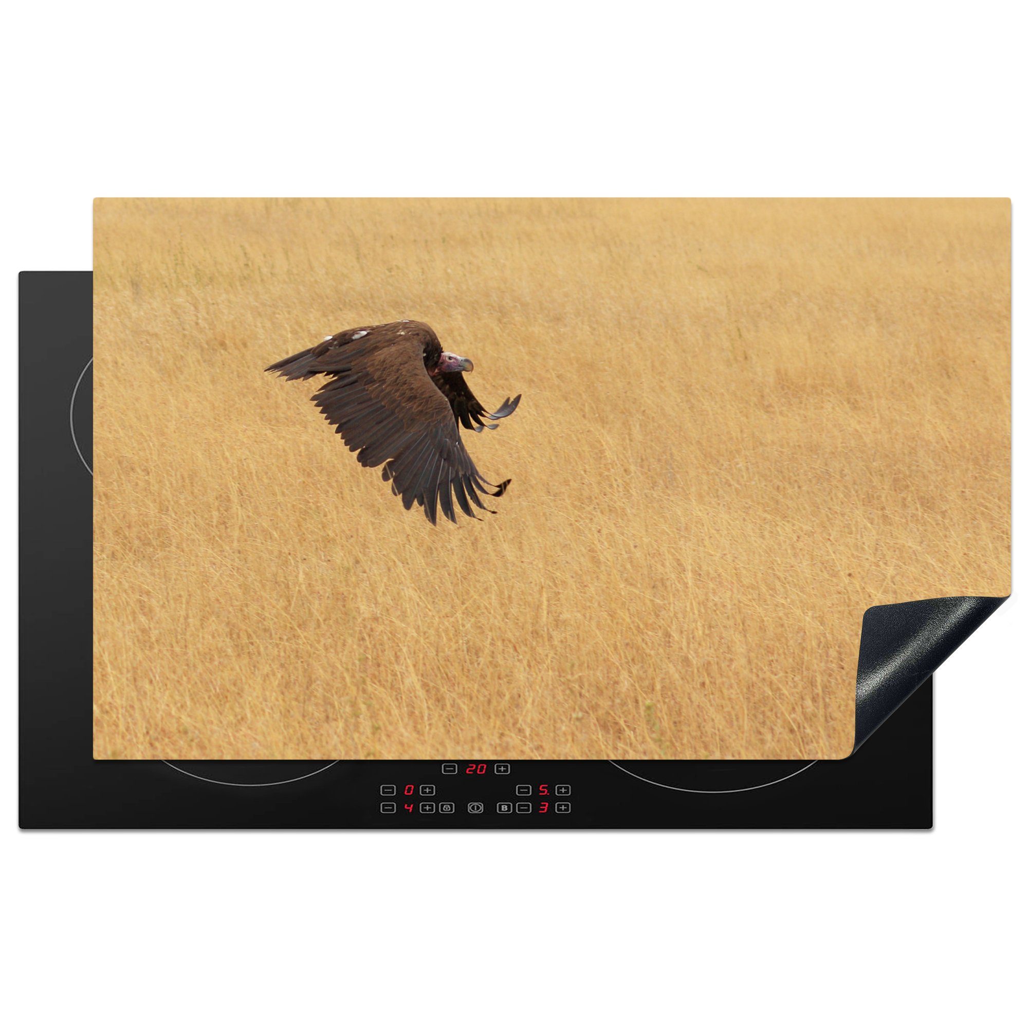 MuchoWow Herdblende-/Abdeckplatte Adlervogel fliegt über das goldene Gras, Vinyl, (1 tlg), 83x51 cm, Ceranfeldabdeckung, Arbeitsplatte für küche