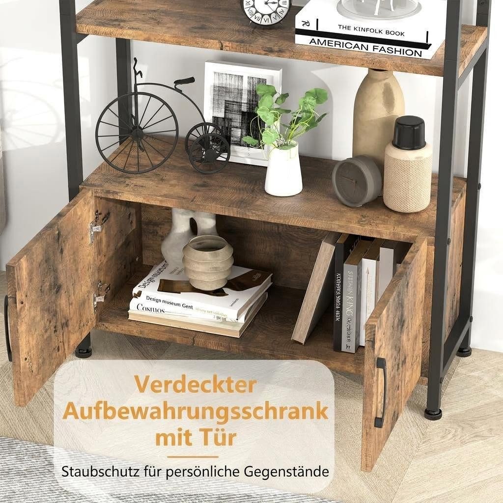 GarveeMore Bücherregal Gewölbtes mit 2 Türen,stabilem Metallrahmen,181cm, 4-stöckiges gewölbtes Ausstellungsregal für Büro,Schlafzimmer,weiß – Bild 3 von 5