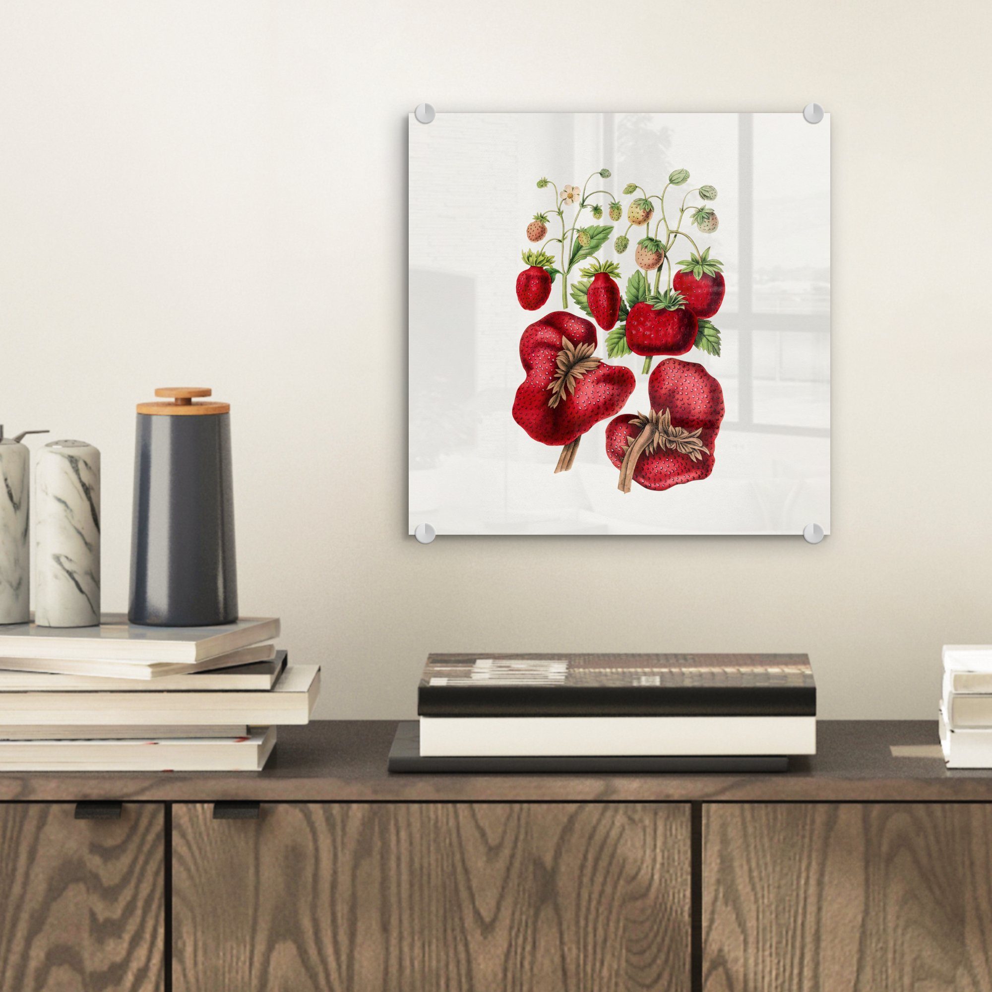 MuchoWow Acrylglasbild Erdbeeren - Glasbilder - Lebensmittel, - St), Glas Wanddekoration auf (1 Glas - - Bilder Foto auf Wandbild Obst