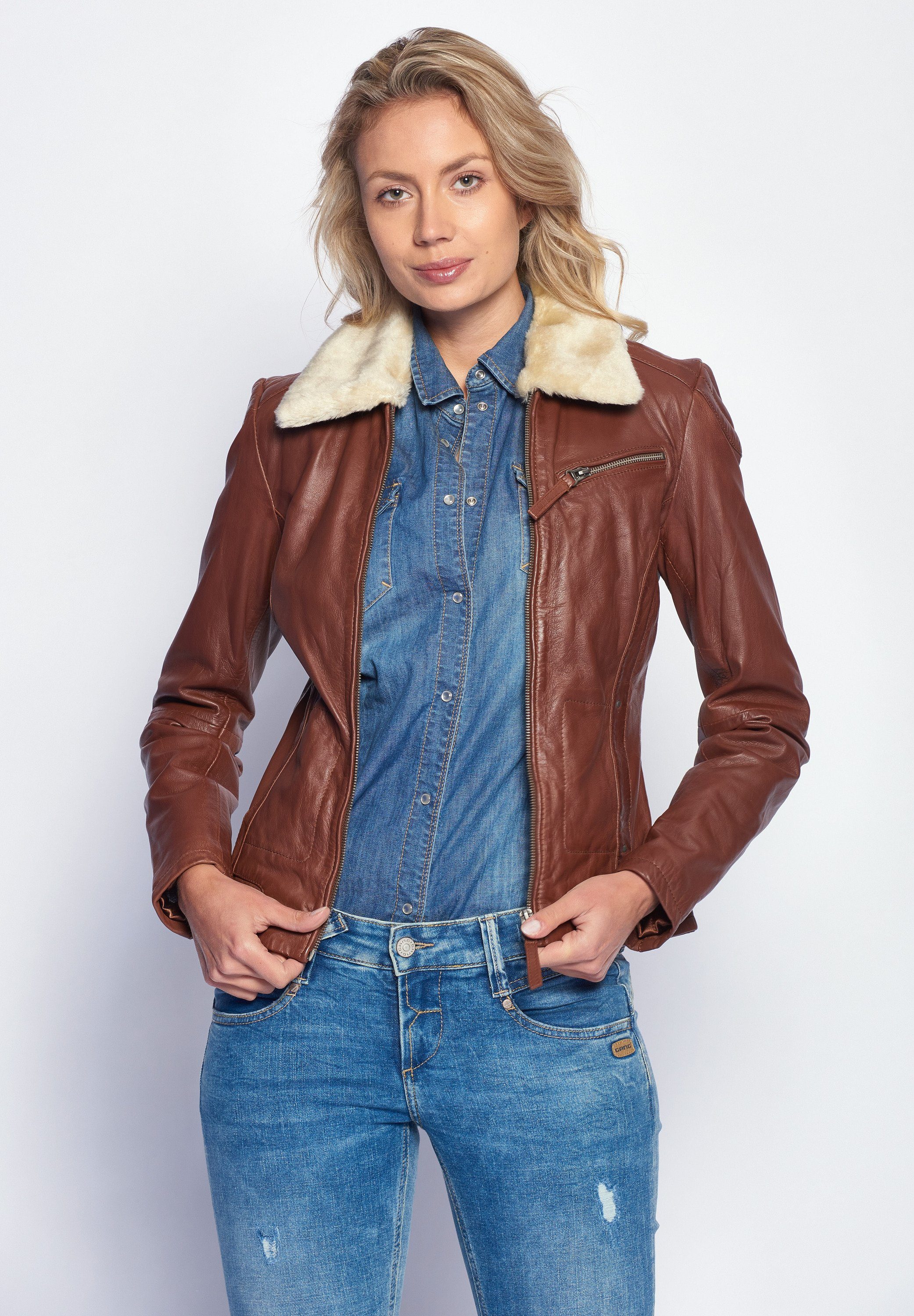 cognac Lederjacke Morelia Maze