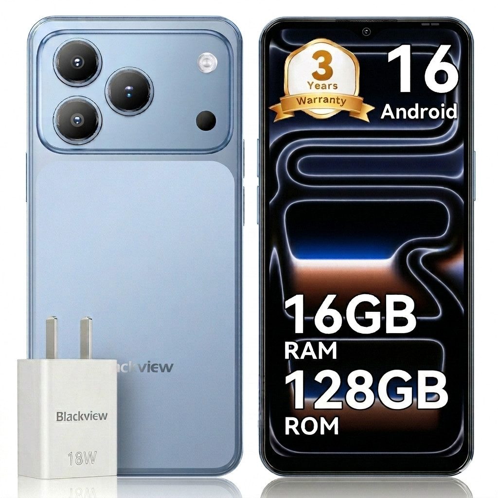 blackview Blackview A16 WAVE 7C (16+64) 60HZ 5000mAh AI Smartphone (32 MP Kamera, 4G Dual SIM/Face ID/IP54/GPS/3 Jahre Garantie)