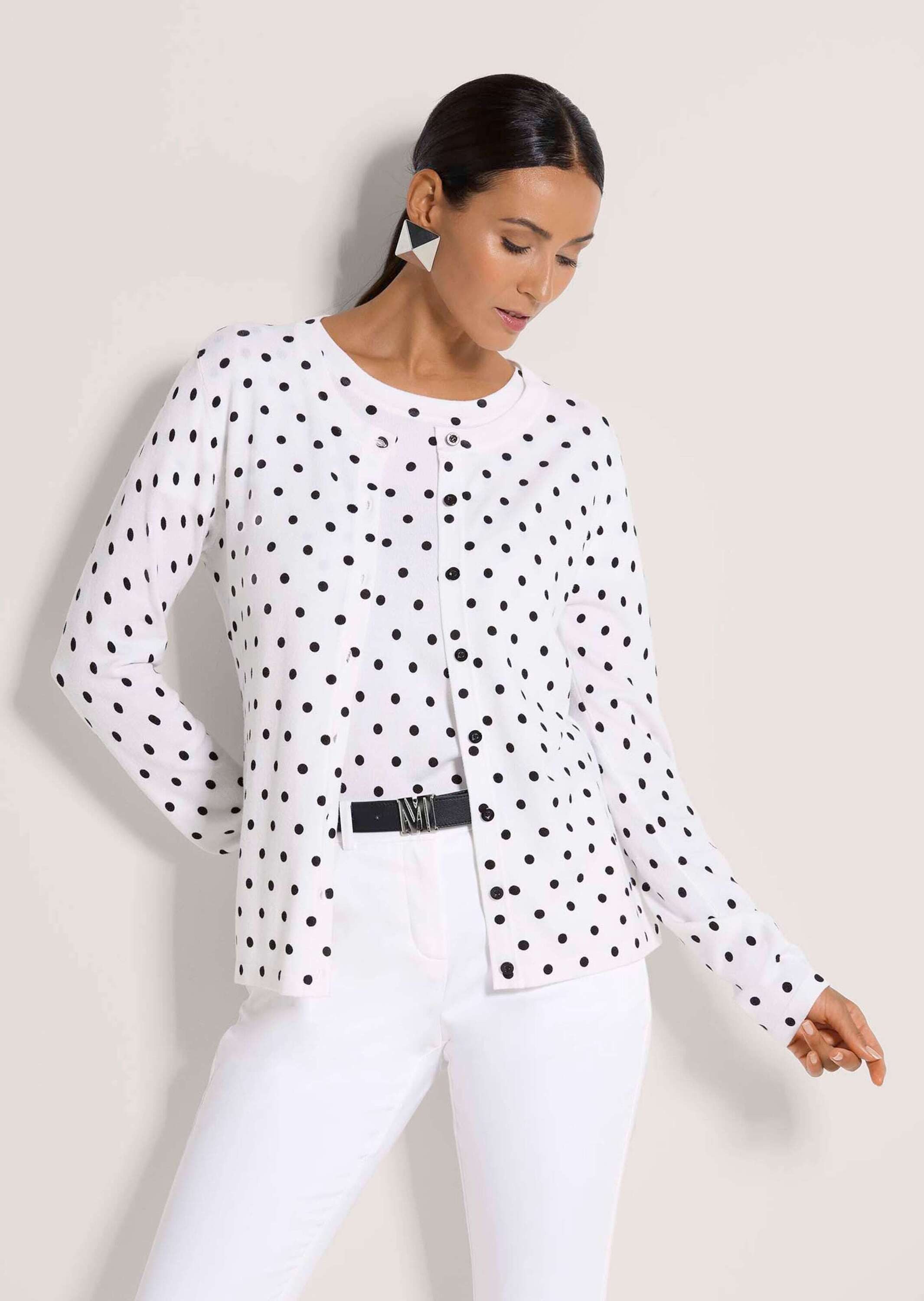 MADELEINE Strickjacke Langarm Strickjacke mit Knopfleiste, Punktmuster Leichte Jacke mit Rundhals und elastischem Komfort, Viskose