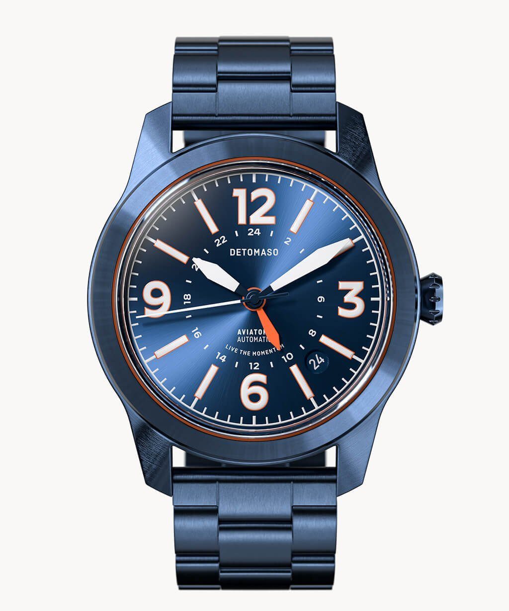 DETOMASO Automatikuhr AVIATORE AUTOMATIC GMT BLUE ORANGE